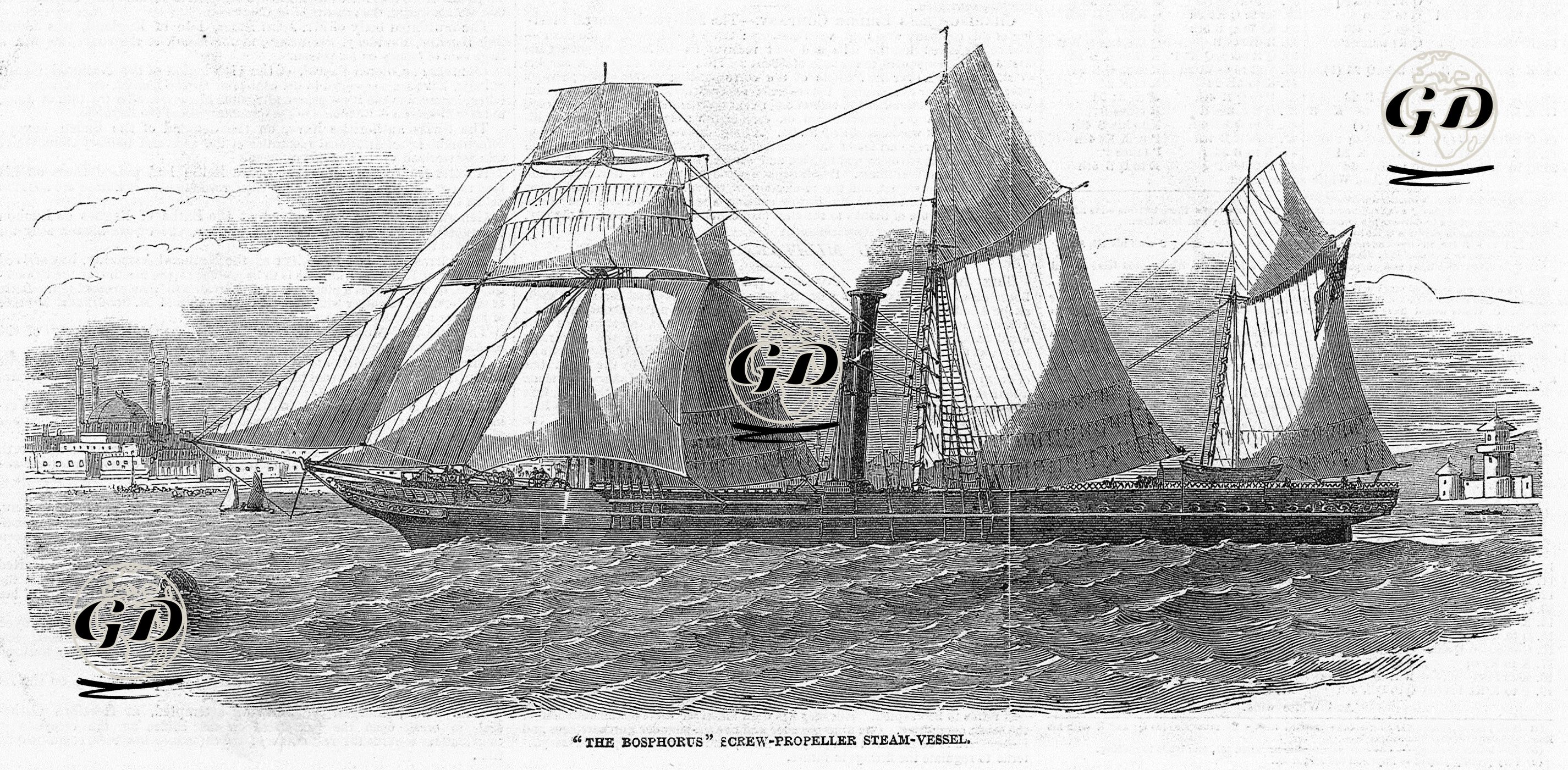 Uskurulu (Pervaneli) Buharlı Gemi "Bosphorus" -  - 1849