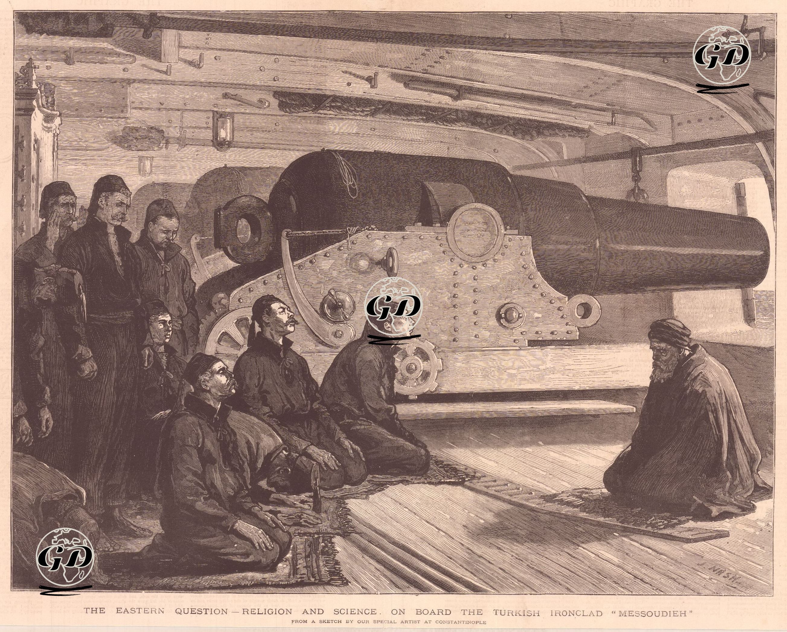 The Eastern Question, Religion And Science, On Board The Turkish ironclad "Messoudieh" - Joseph Nash (1809-1878) - 1876