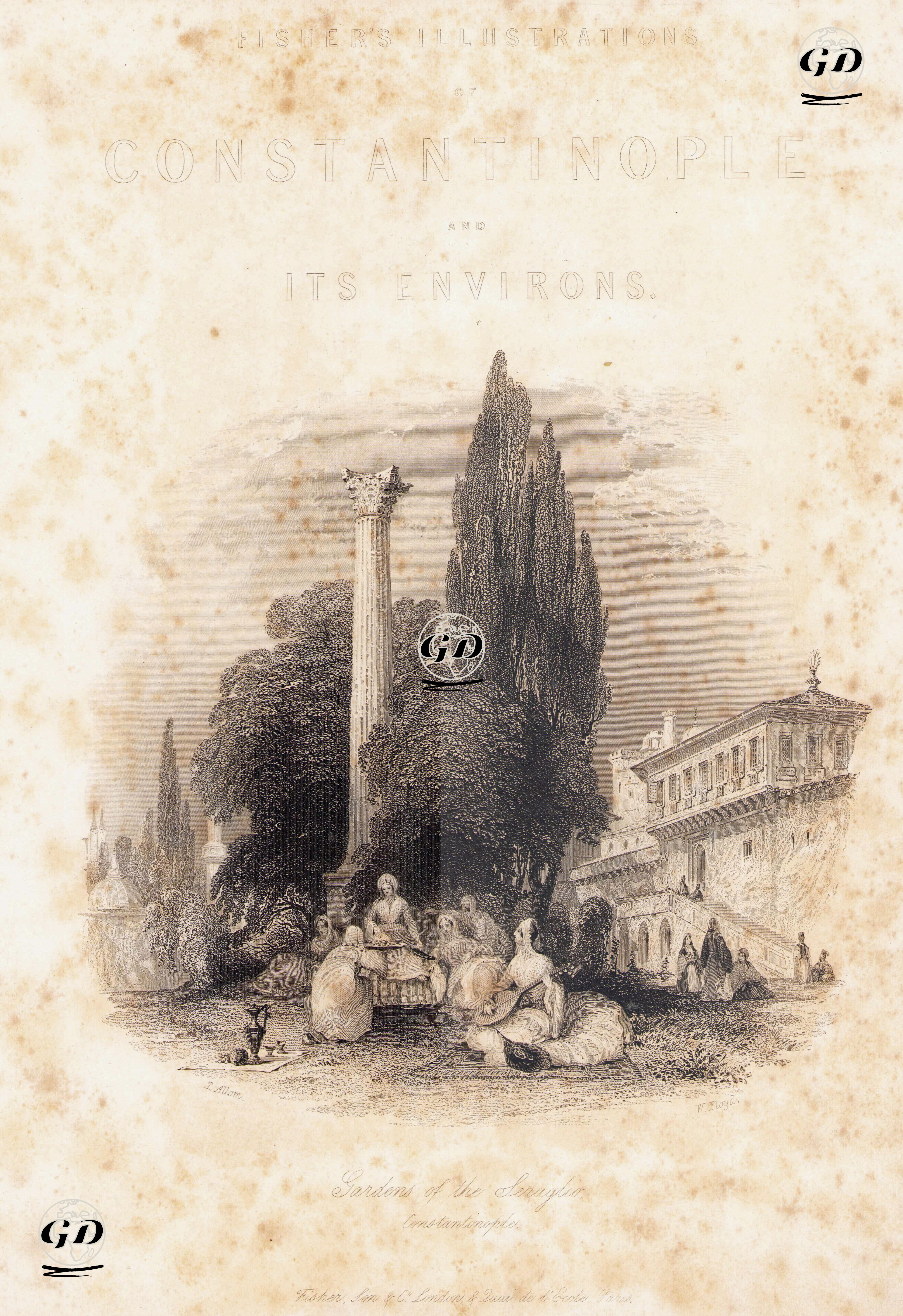 Topkapı Sarayının Dış Bahçesi, Hasbahçe ve Gotlar Sütunu - Thomas Allom (1804-1872) - 1838