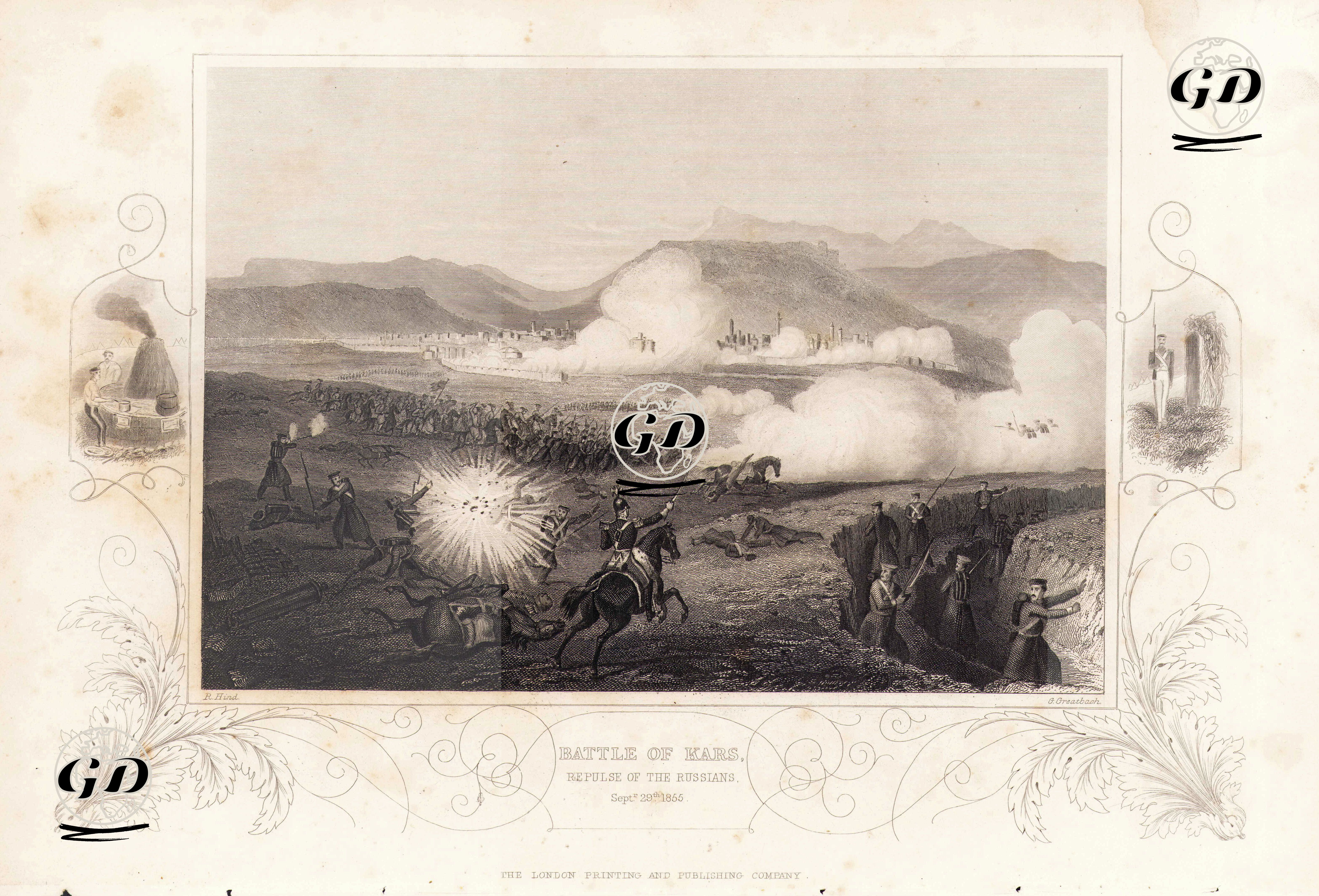 1853-1856 Osmanlı-Rus Savaşı (Kırım Savaşı) Sırasında 29 Eylül 1855 Tarihinde Gerçekleşen Kars Savaşı, Türk Ordusu Tarafından Rus Ordusunun Yenilgiye Uğratılması (Kars Zaferi) - Roberd Hind (1817-1879) - 1858