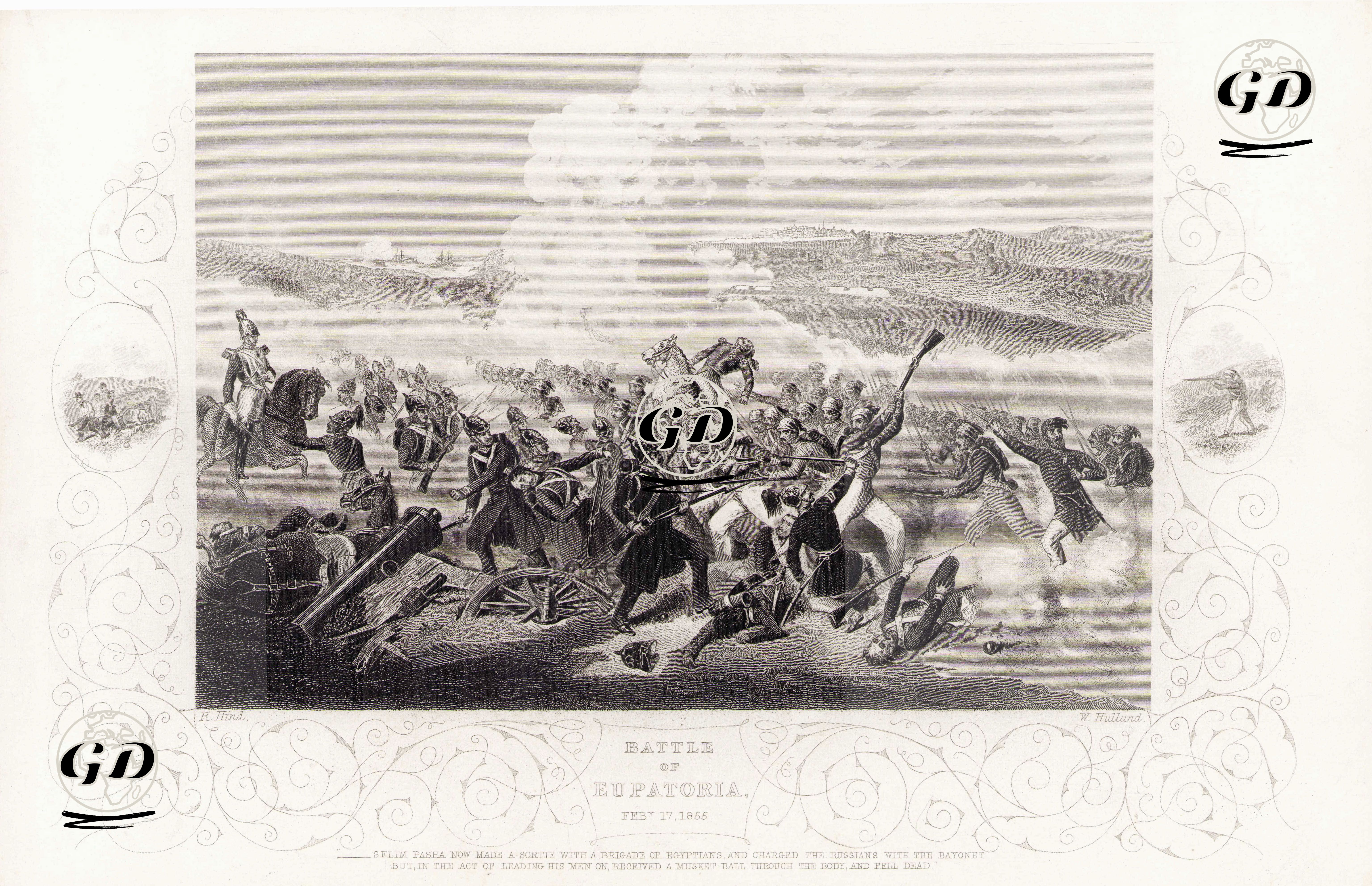 1853-1856 Osmanlı-Rus Savaşı (Kırım Savaşı) Sırasında 17 Şubat 1855 Tarihinde Gerçekleşen Gözleve (Eupatoria) Savaşı-Osmanlı Birliklerinin Komutanı Selim Paşa’nın Mısır Birliğine Rus Askerlerinin Üzerine Süngü Hücumu Yaptırırken Aldığı Bir Mermi Sonucu Şehit Oması  - Roberd Hind (1817-1879) - 1858