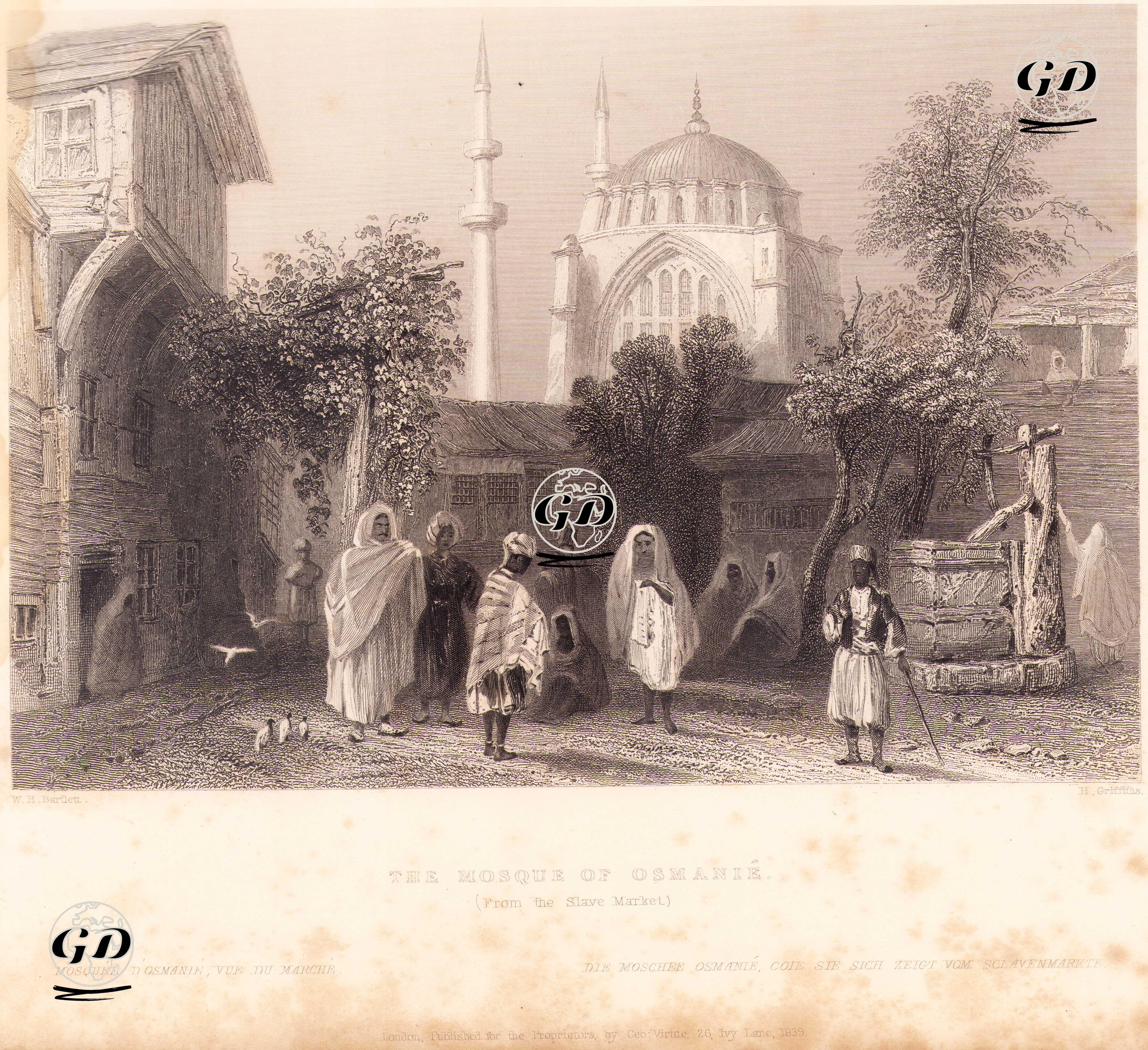 Mosque Of Sultan Osmanie From The Slave Market-Mosquee D'Osmanie, Vue Du Marche-Die Moschee Osmanie, CoieSie Sich Zeight Vom Sclavenmapkte  - William Henry Bartlett (1809-1854) - 1839