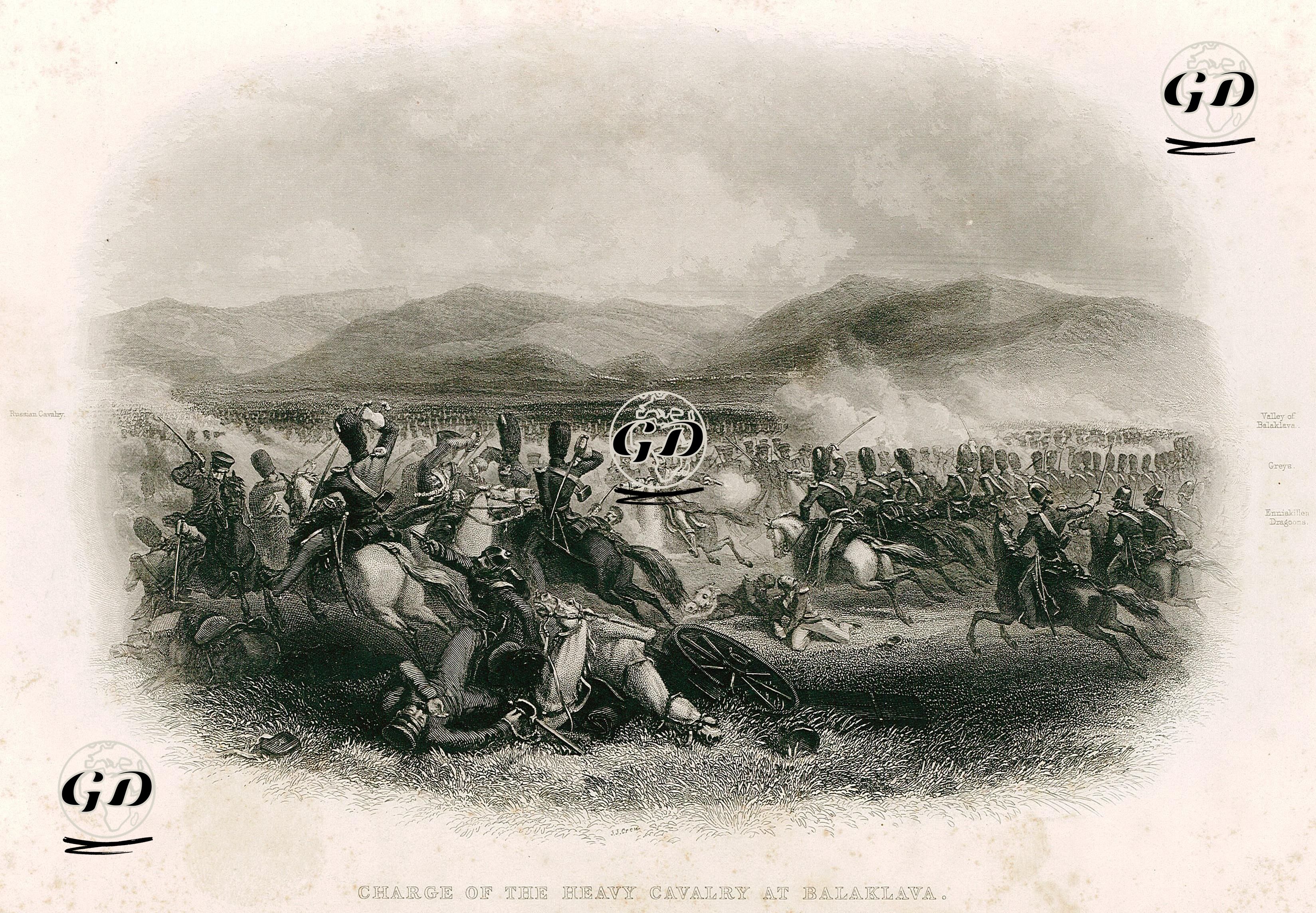 1853-1856 Osmanlı-Rus Savaşı (Kırım Savaşı) Sırasında  25 Ekim 1854 Tarihinde Balaklavada Vadisinde General Sir James Yorke Scarlett Komutasındaki Ağır Süvari Tugayının (Heavy Brigade) Rus Süvari Birliklerine Hücumu  -  - 1862