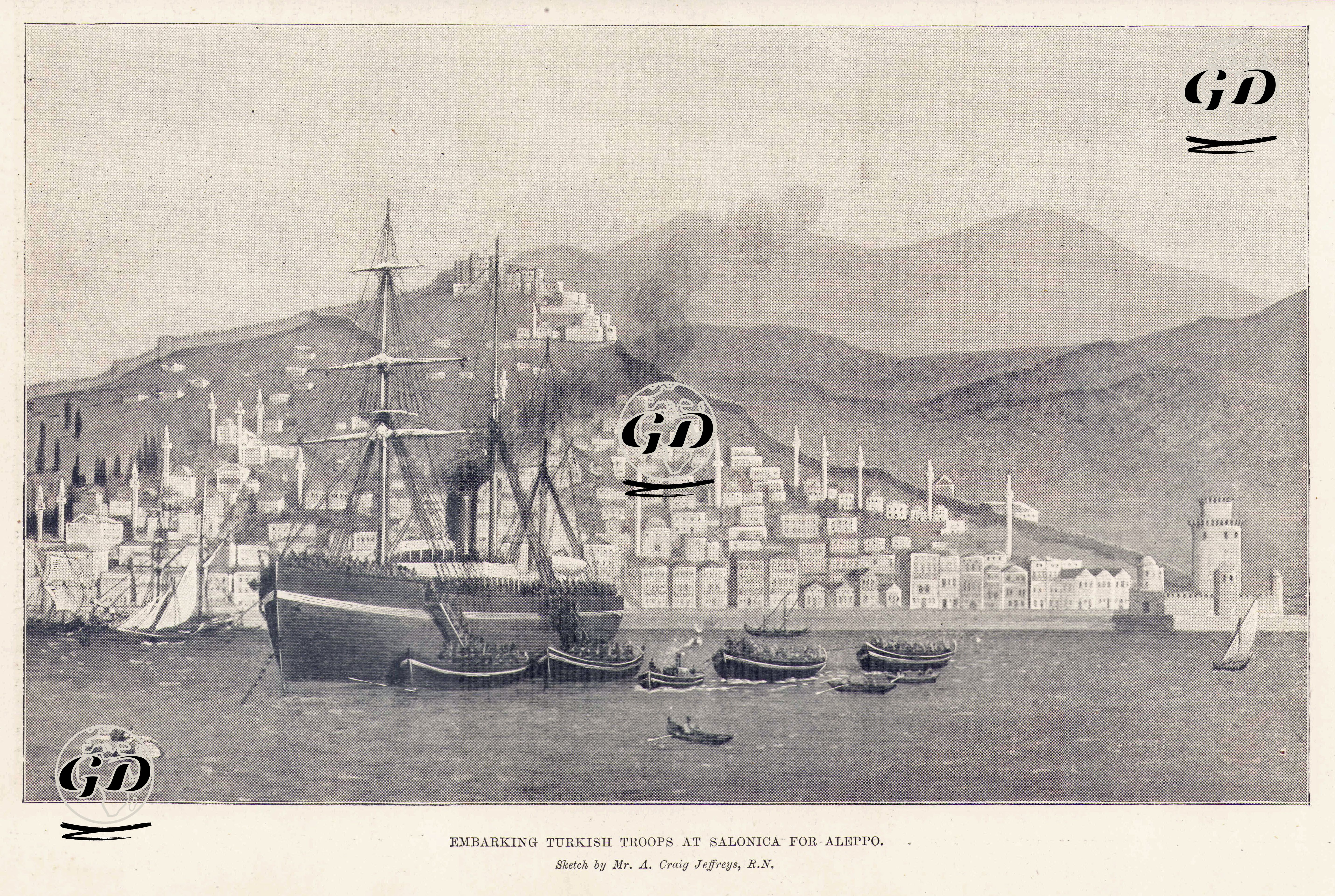 Halep'e Gitmek İçin Türk Askerlerinin Selanik'ten Gemiye Bindirilişi - Andrew Craig Jeffreys - 1895