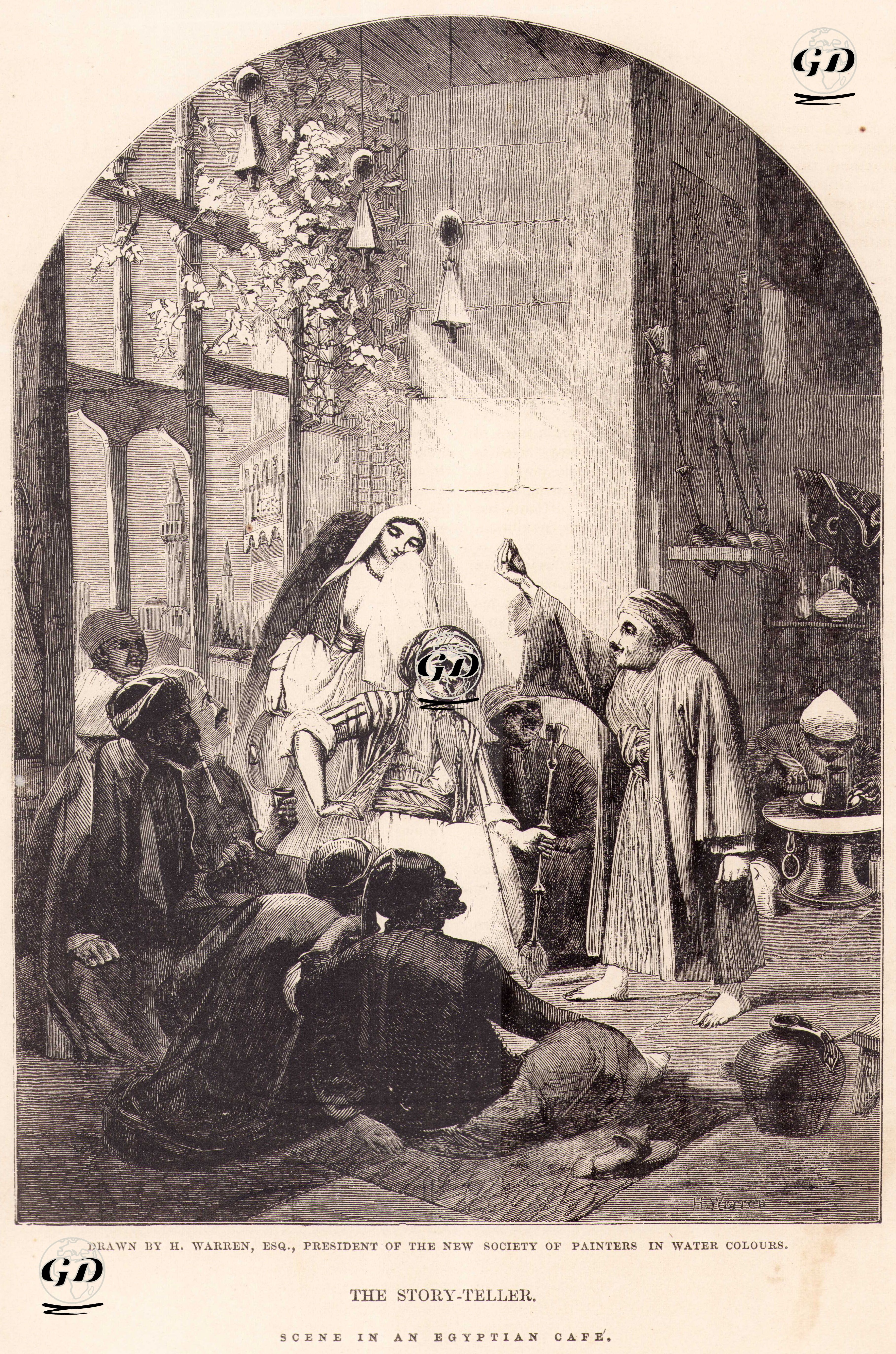 The Story Teller, Scene in Egyptian Cafe - Albert Henry Warren (1830-1911) - 1880's