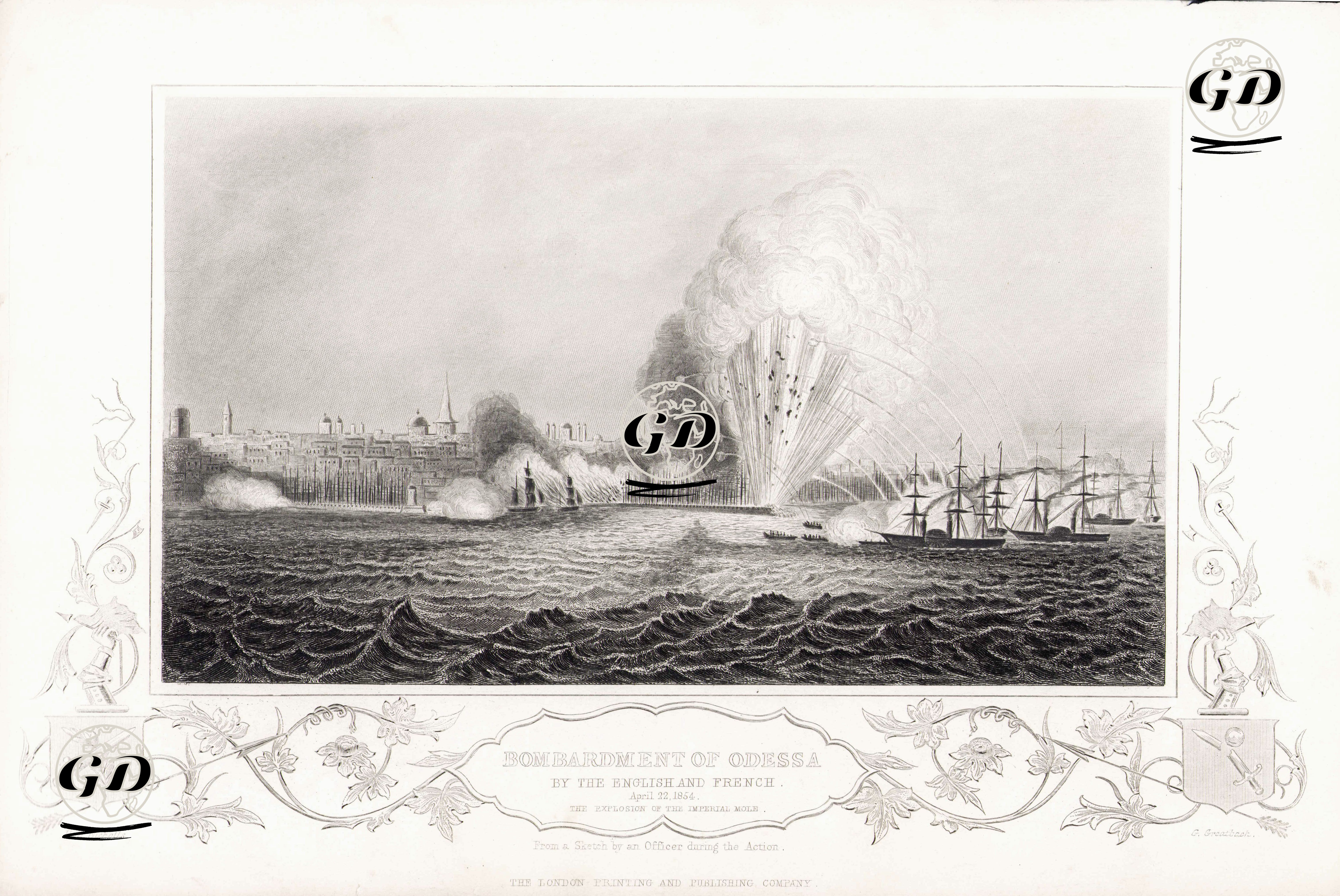 Bombardment Of Odessa By The English And French, April 22 1854, The Explosion Of The imperial Mole - H.W.Nicholls - 1858