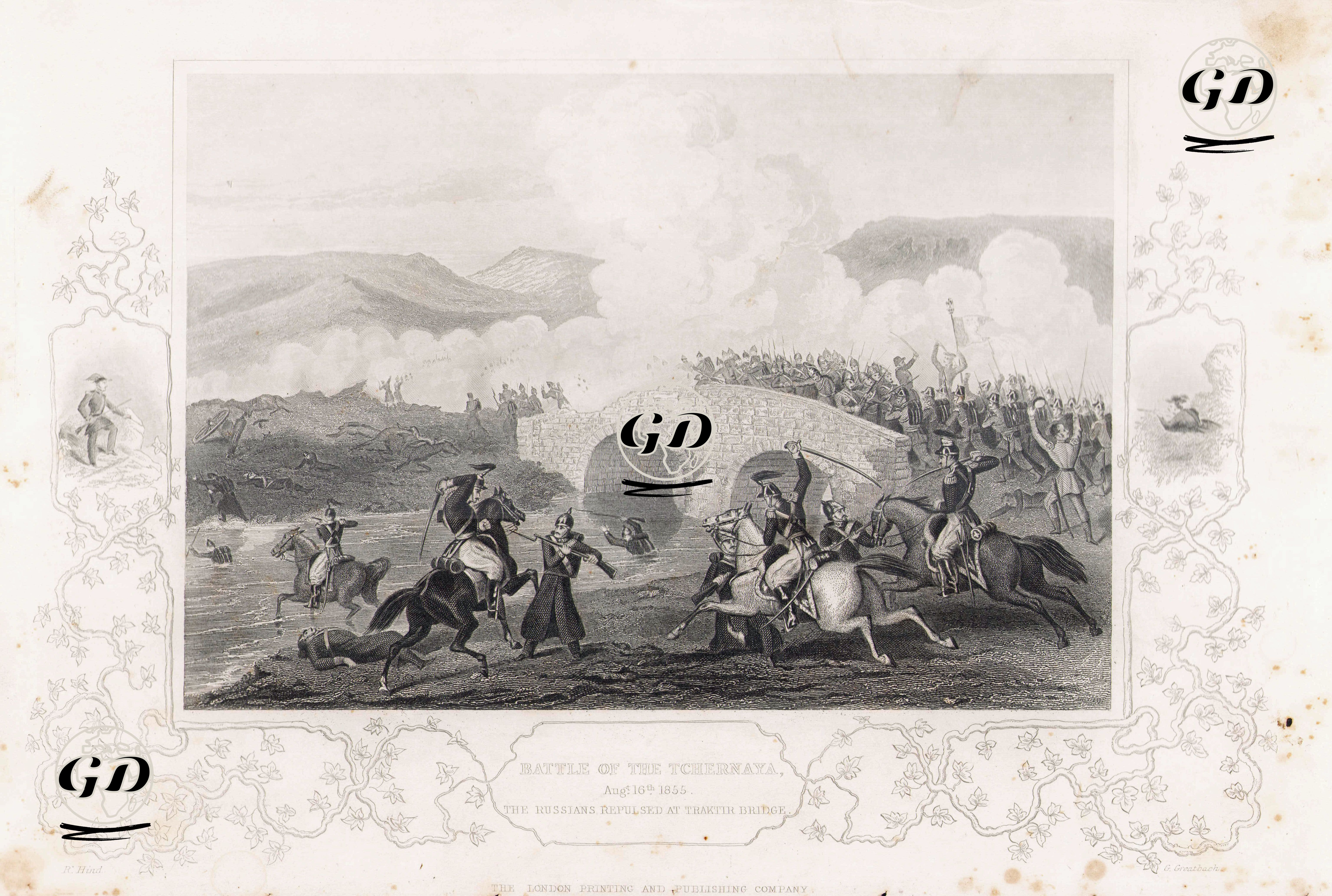 1853-1856 Osmanlı-Rus Savaşı (Kırım Savaşı) Sırasında 16 Ağustos 1855 Tarihindeki Çernaya Muharebesinde Çernaya Nehrinin Üzerindeki Traktir Köprüsünden Rus Ordularının Geri Çekilmesi - Roberd Hind (1817-1879) - 1858