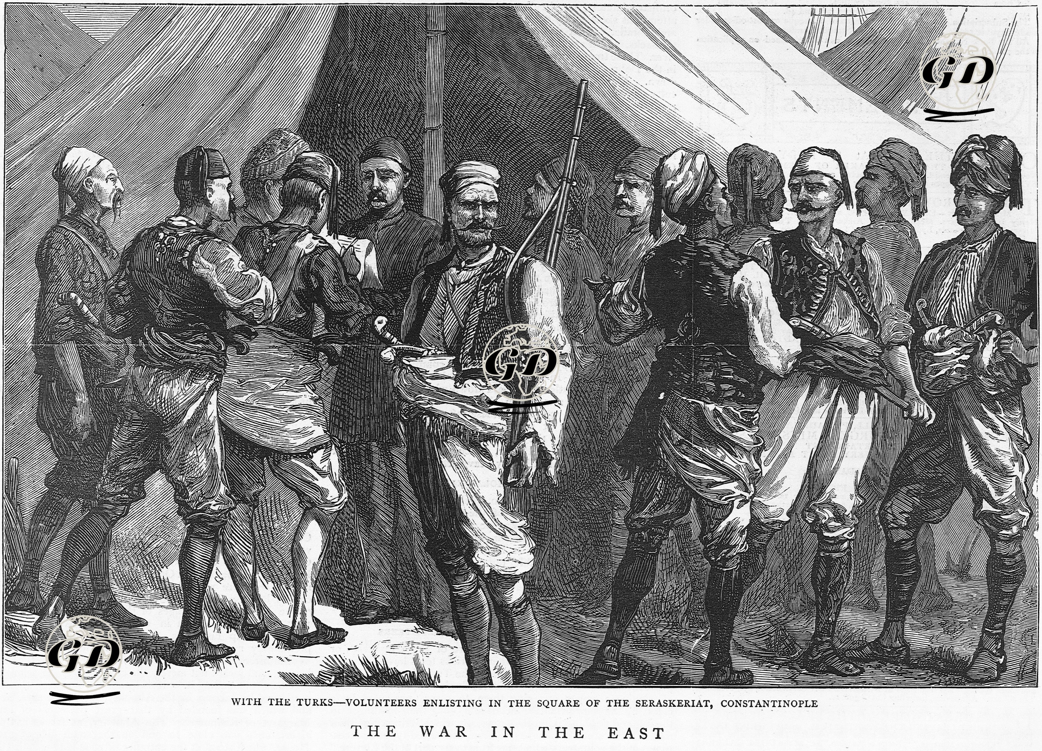 1877-1878 Osmanlı-Rus Savaşı (93 Harbi) Sırasında İstanbul Seraskerat'da (Ordu Karargahı-Beyazıt Meydanı) Gönüllülerin Askere Alınması -  - 1877