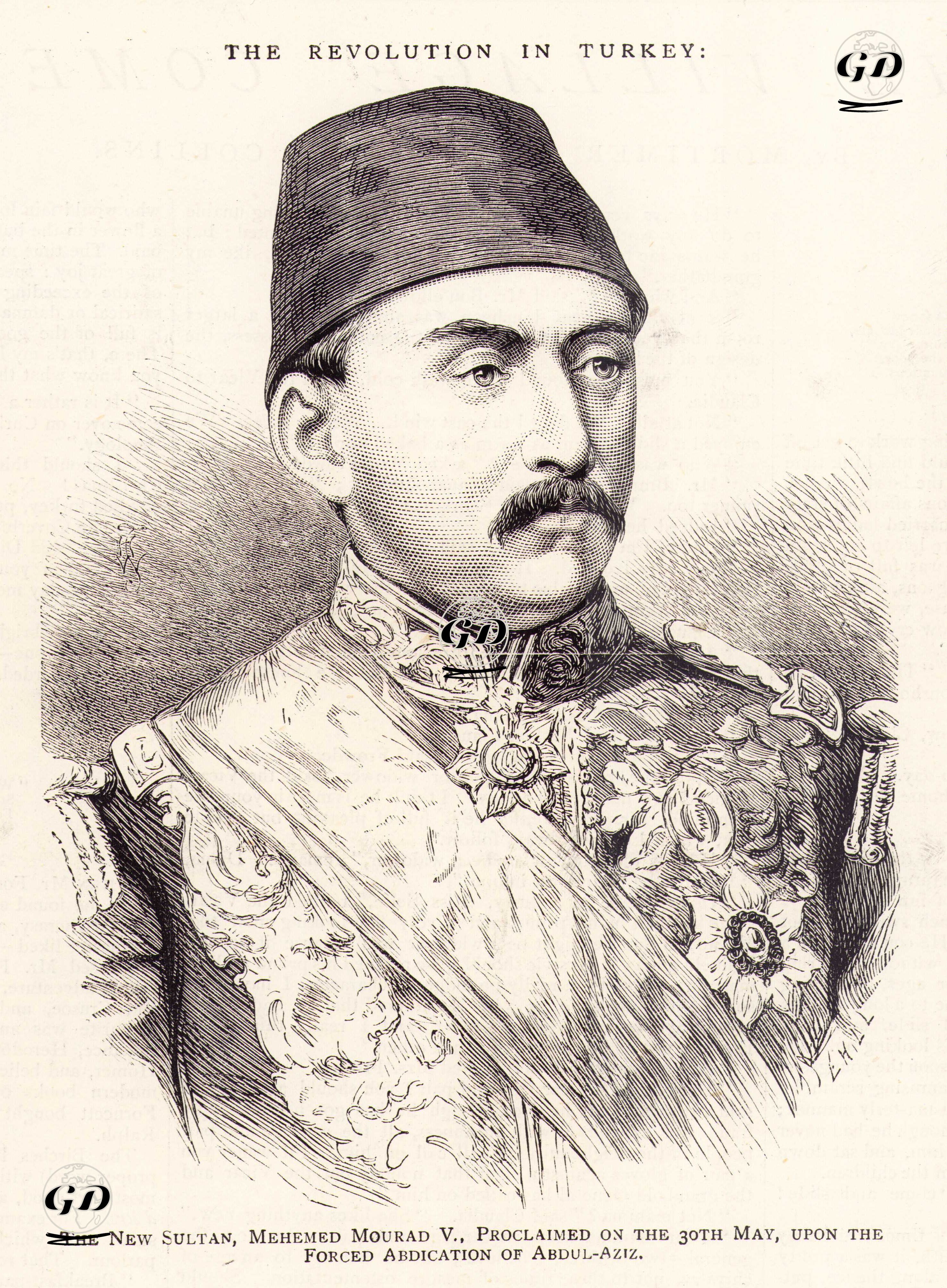 Zorla Tahttan İndirilen Padişah Abdülaziz'den Sonra 30 Mayıs 1876'da Padişah Olarak ilan Edilen V.Murat -  - 1876