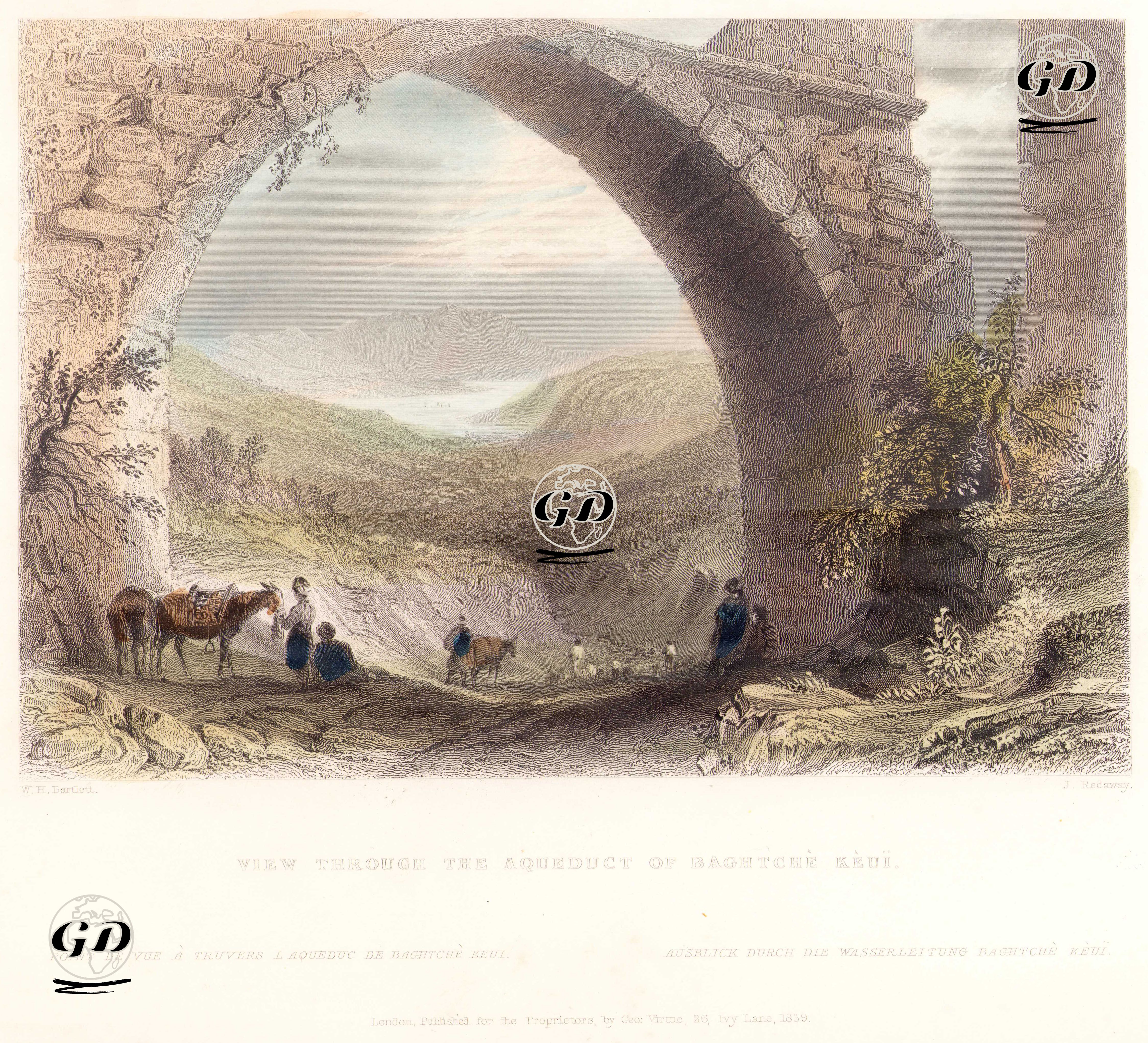 İstanbul'da Bahçeköy Su Kemerinden (Sultan I. Mahmut Su Kemeri) Manzara - William Henry Bartlett (1809-1854) - 1839