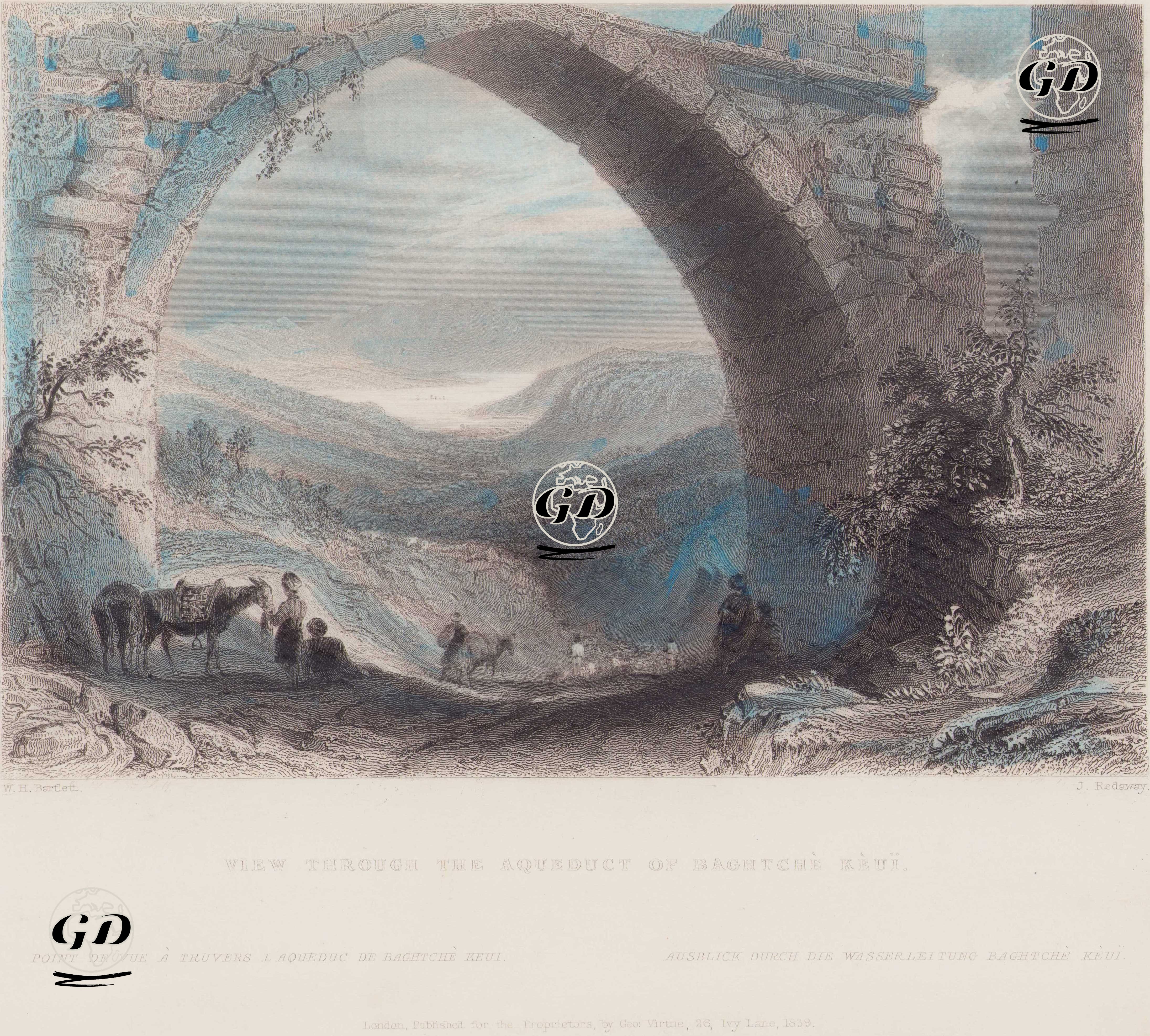 İstanbul'da Bahçeköy Su Kemerinden (Sultan I. Mahmut Su Kemeri) Manzara - William Henry Bartlett (1809-1854) - 1839