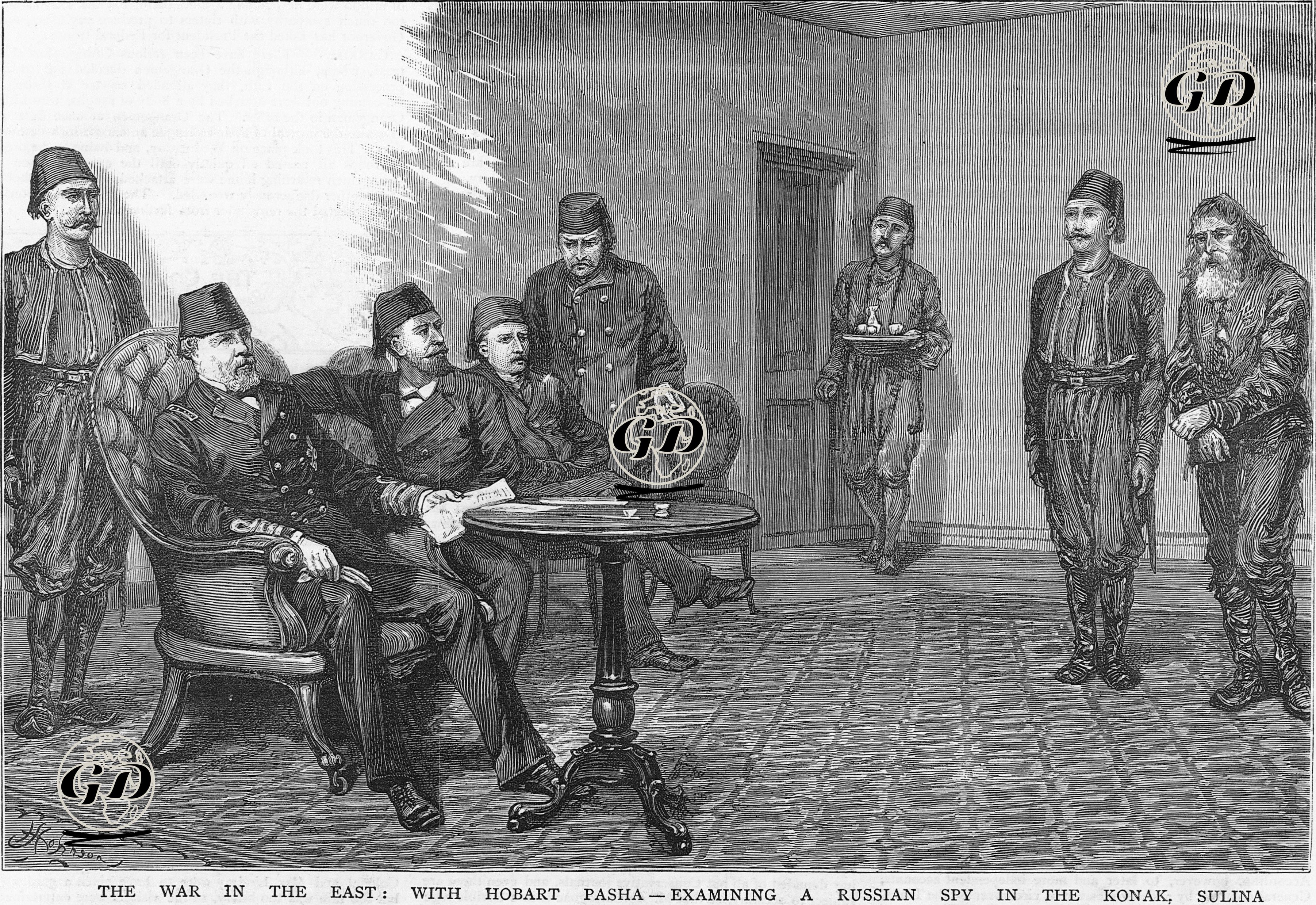 1877-1878 Osmanlı-Rus Savaşı (93 Harbi) Sırasında Sulina'da Bir Konakda Hobart Paşanın Bir Rus Casusunu Sorgulaması -  - 1877
