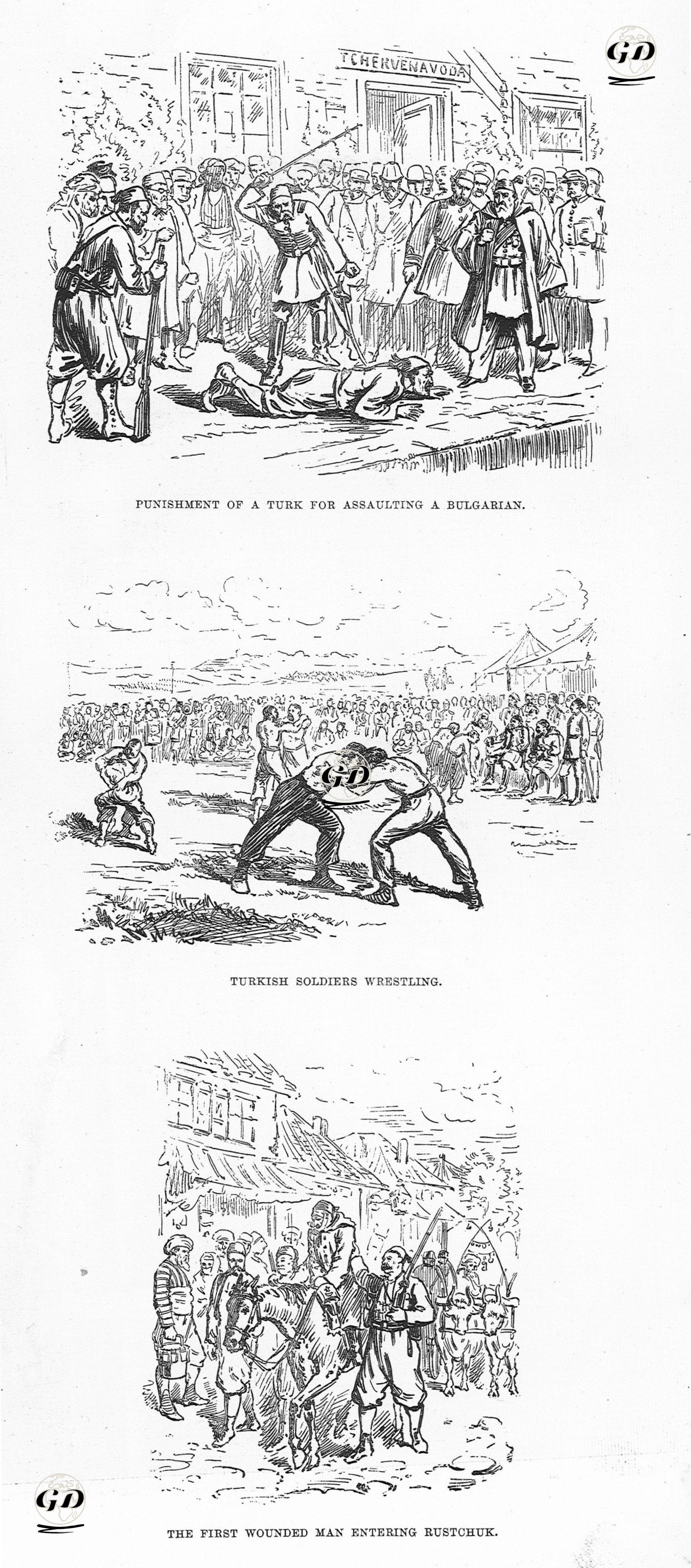 1877-1878 Osmanlı-Rus Savaşı (93 Harbi) Sırasında Rusçuk'da Bir Bulgara Saldıran Türke Ceza Verilmesi-Türk Askerlerin Güreşi-İlk Yaralı Askerin Rusçuk'a Girişi -  - 1877