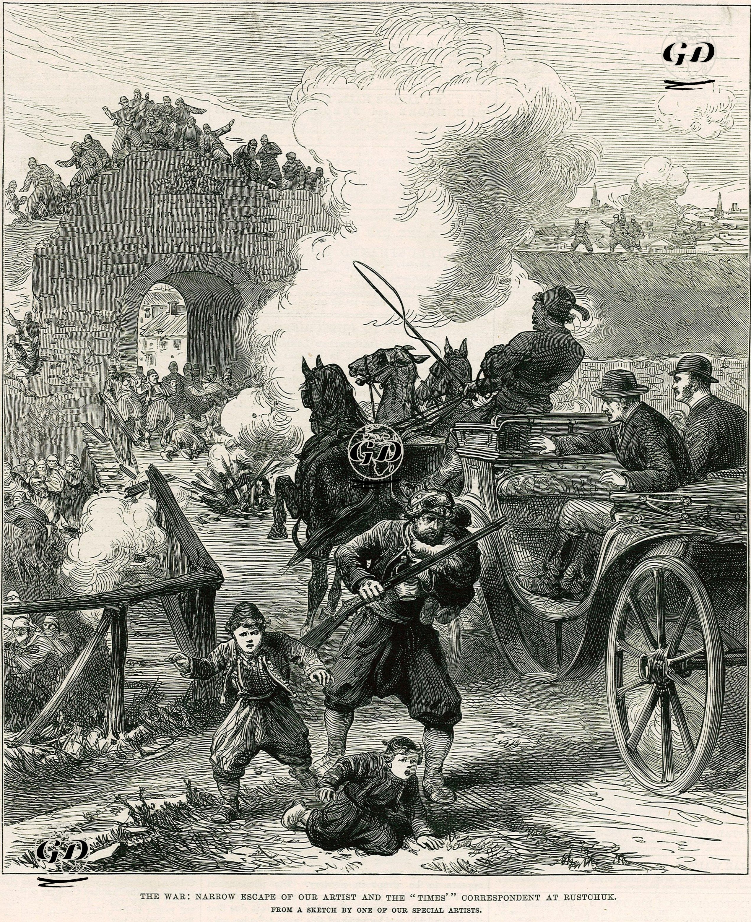 1877-1878 Osmanlı-Rus Savaşı (93 Harbi) Sırasında Bombalanan Rusçuk'dan Gazetecilerin Kaçısı -  - 1877