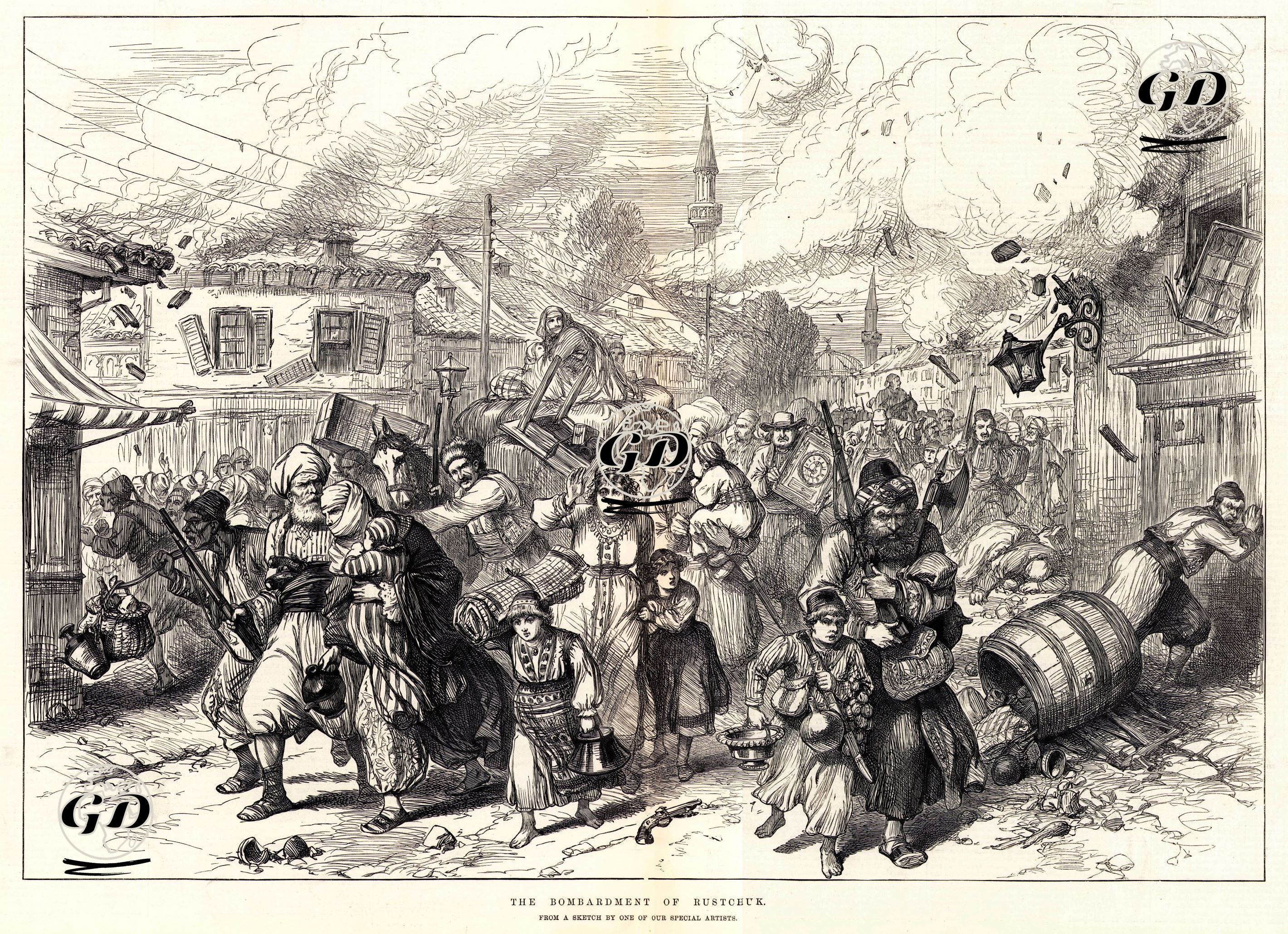 1877-1878 Osmanlı-Rus Savaşı (93 Harbi) Sırasında Rusçuk'un Rus Ordusu Tarafından Bombalanması Ve Kasaba Halkının Kaçısı -  - 1877