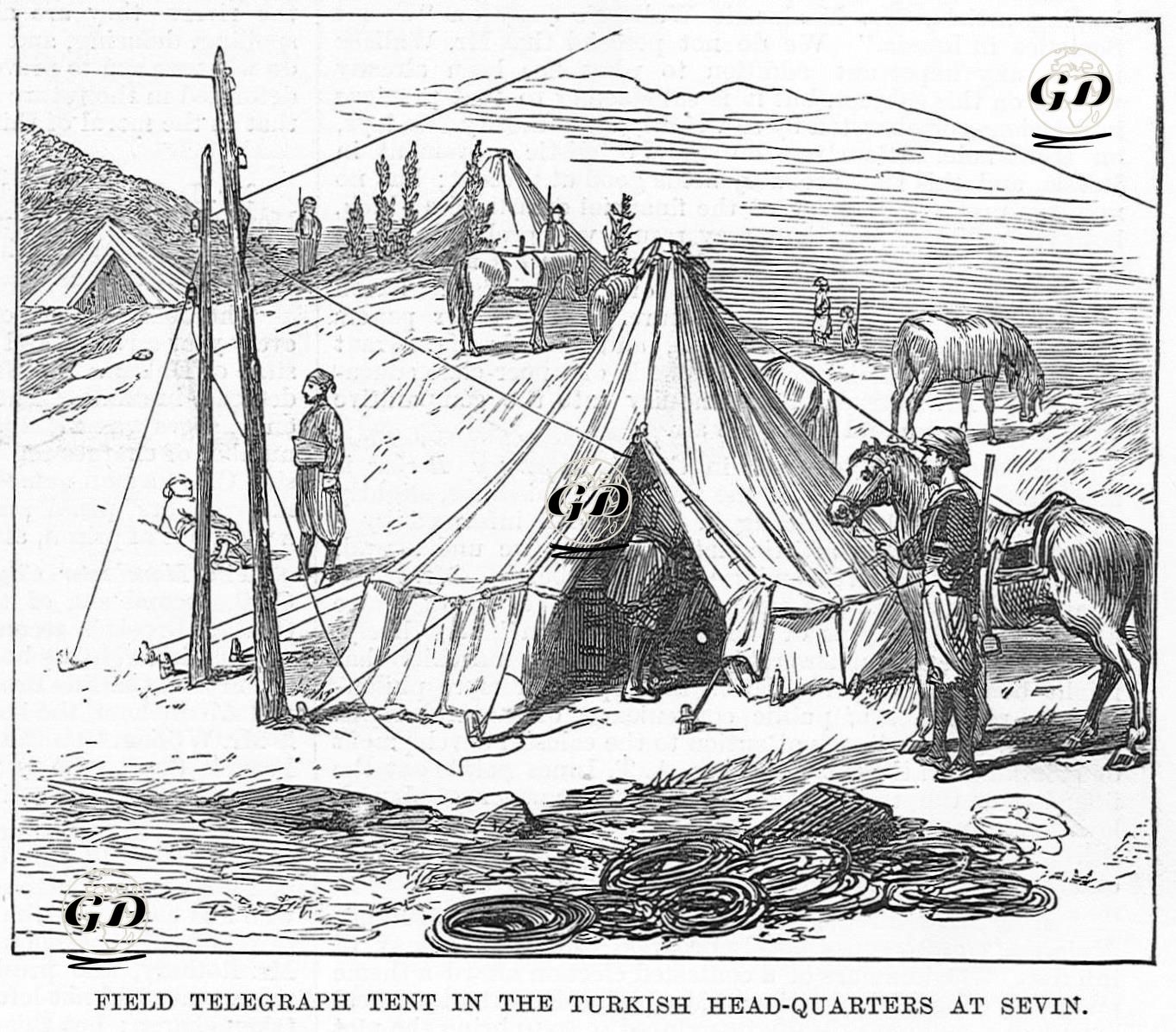 Sketches Of The War, Field Telegraph Tent İn The Turkish Head-Quarters At Sevin -  - 1877