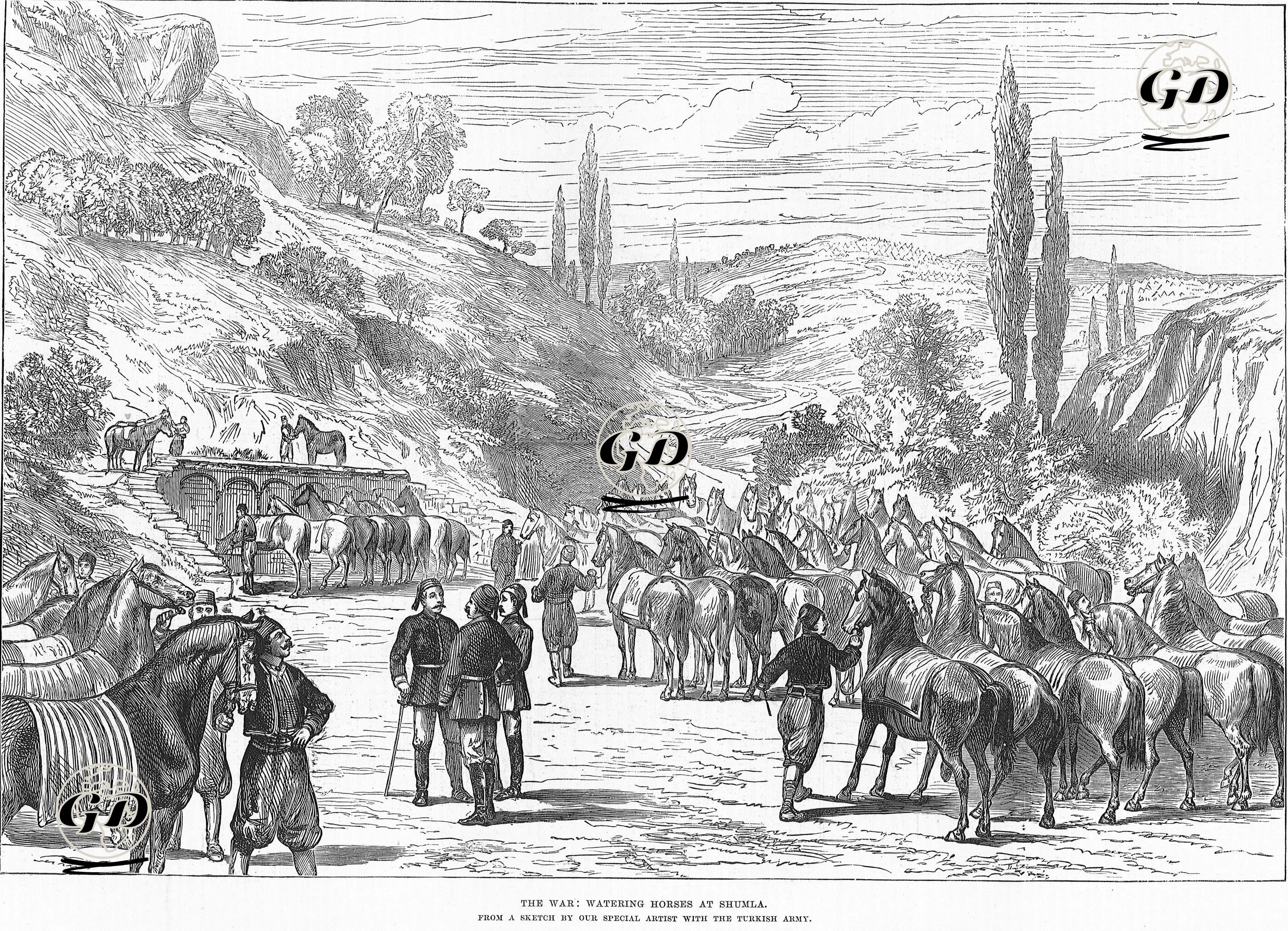 1877-1878 Osmanlı-Rus Savaşı (93 Harbi) Sırasında Şumnu'da Süvari Atlarına Su Verilmesi -  - 1877