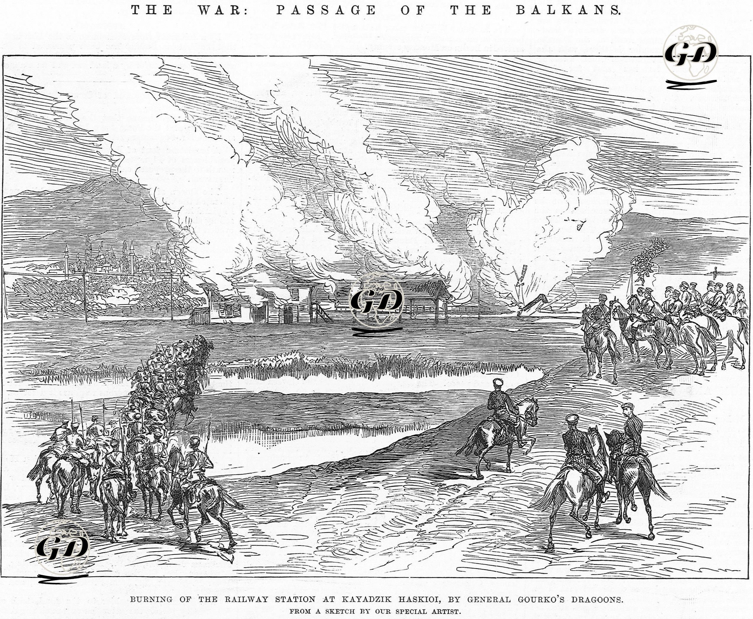 1877-1878 Osmanlı-Rus Savaşı (93 Harbi) Sırasında Kayacık Hasköy(Dimitrovgrad) Bulunan Tren İstasyonunun Rus Generali İosif Gurko'ya bağlı Süvarilerden Tarafından Yakılması -  - 1877