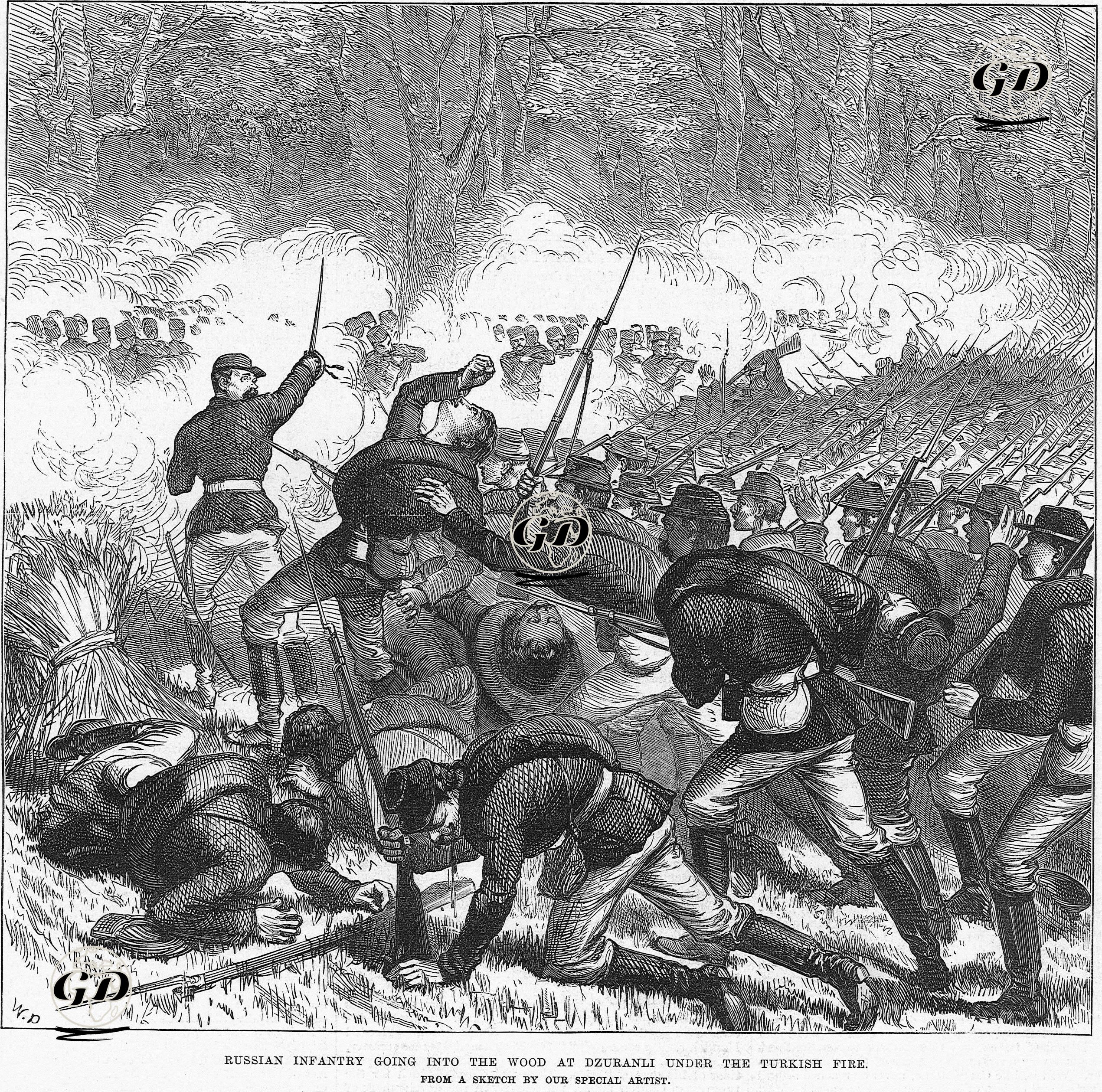 1877-1878 Osmanlı-Rus Savaşı (93 Harbi) Sırasında Druzani'de Türk Ordusunun Ateşi Altında Rus Piyadelerinin Saldırısı -  - 1877