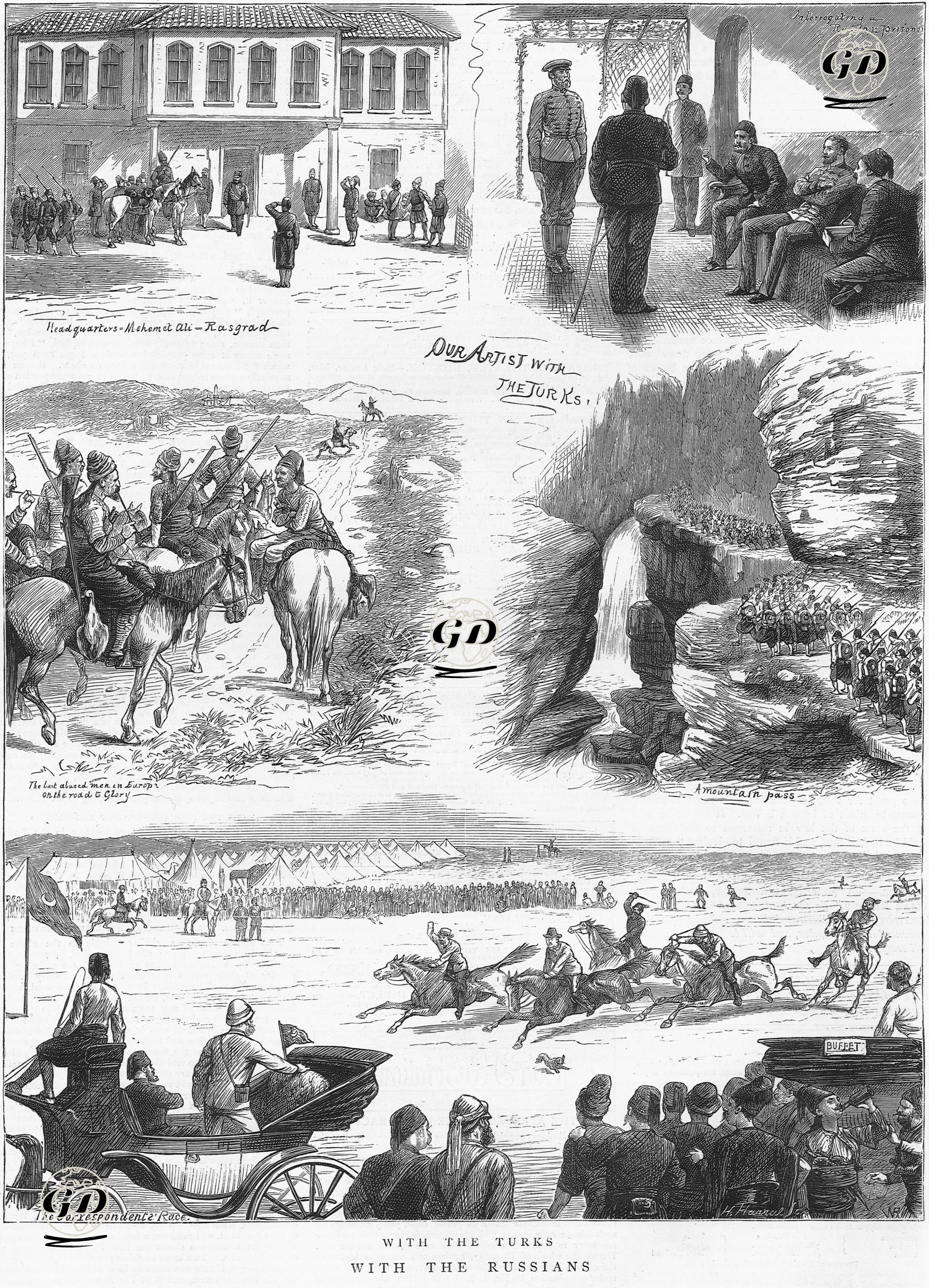 1877-1878 Osmanlı-Rus Savaşı (93 Harbi) Sırasında Mehmet Ali Paşa ve Razgrad'da Bulunan İkametgahı-Türk Komutanlar Tarafından Rus Esirin Sorgulanması-Başıbozukların At Şürüşleri-Saffet Paşa'ya Bağlı Birlikleri Dağ Geçidinden Geçişi-Gazetecilerin At Yarışı -  - 1877