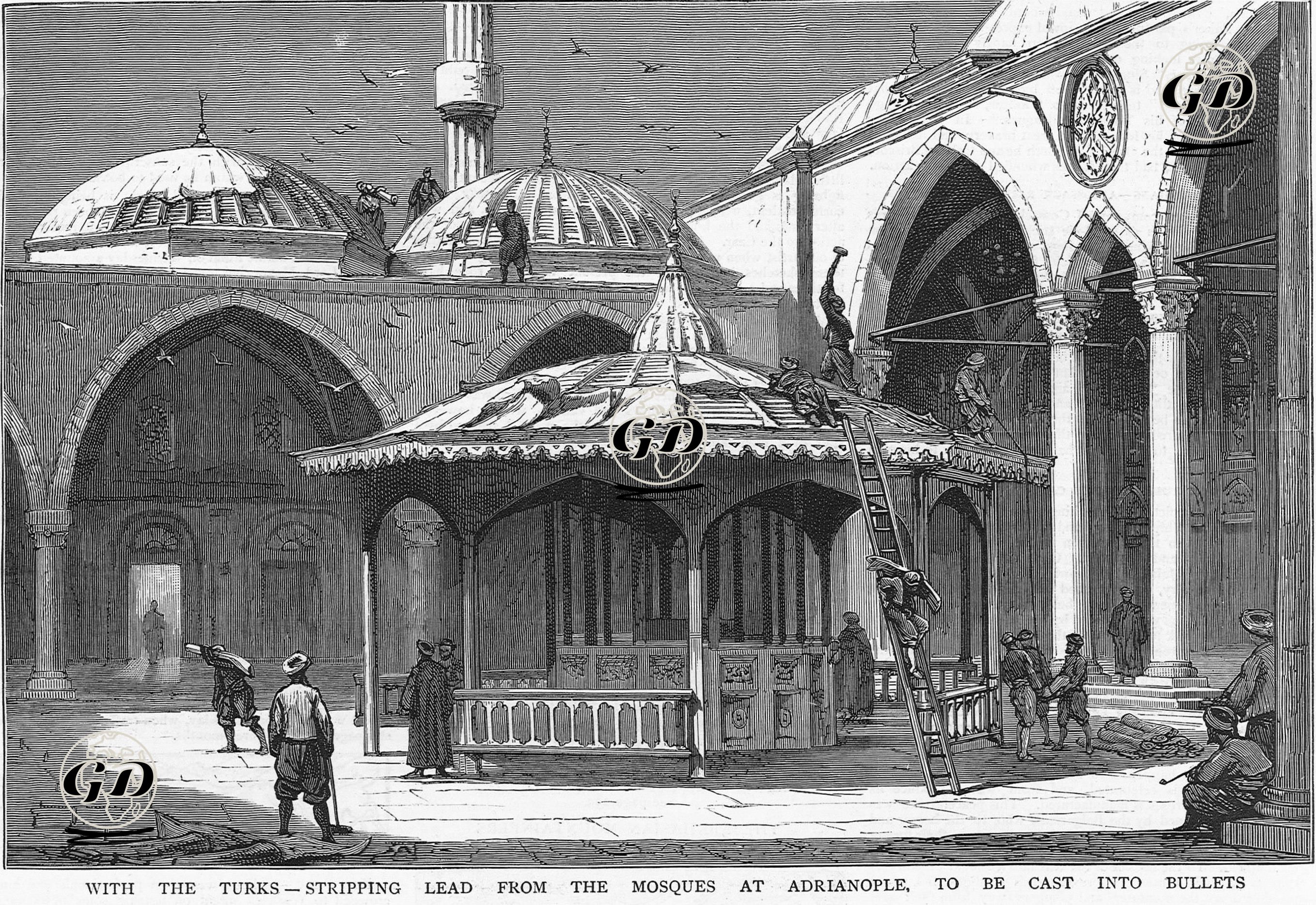 With The Turks, Stripping Lead From The Mosques At Adrianople, To Be Cast into Bullets -  - 1877