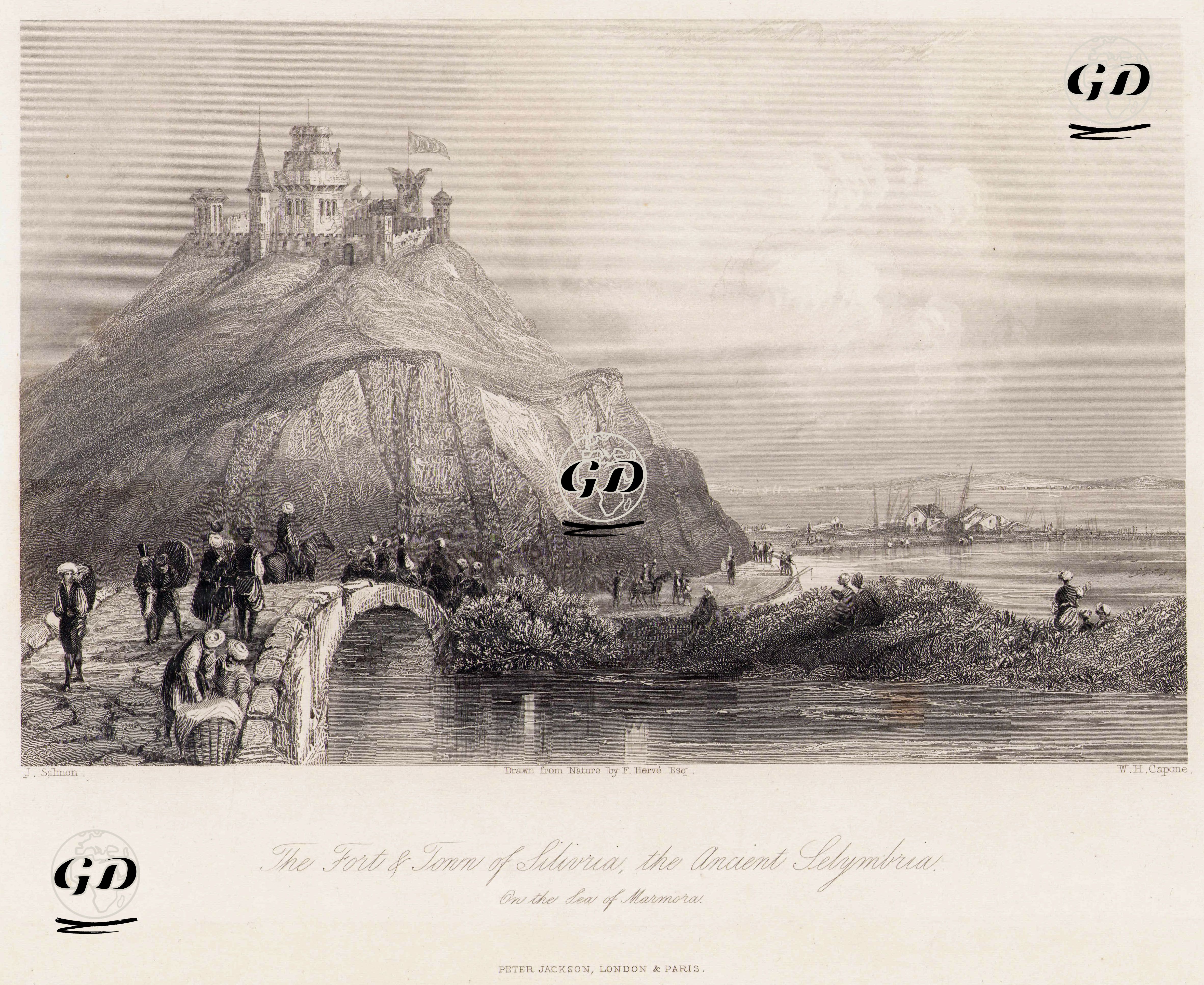 Marmara Denizi Sahilinde Silivri Kasabası Ve Kalesi, Antik Selymbria - John Francis Salmon (1808-1886)-
Francis Herve (1781-1850) - 1838