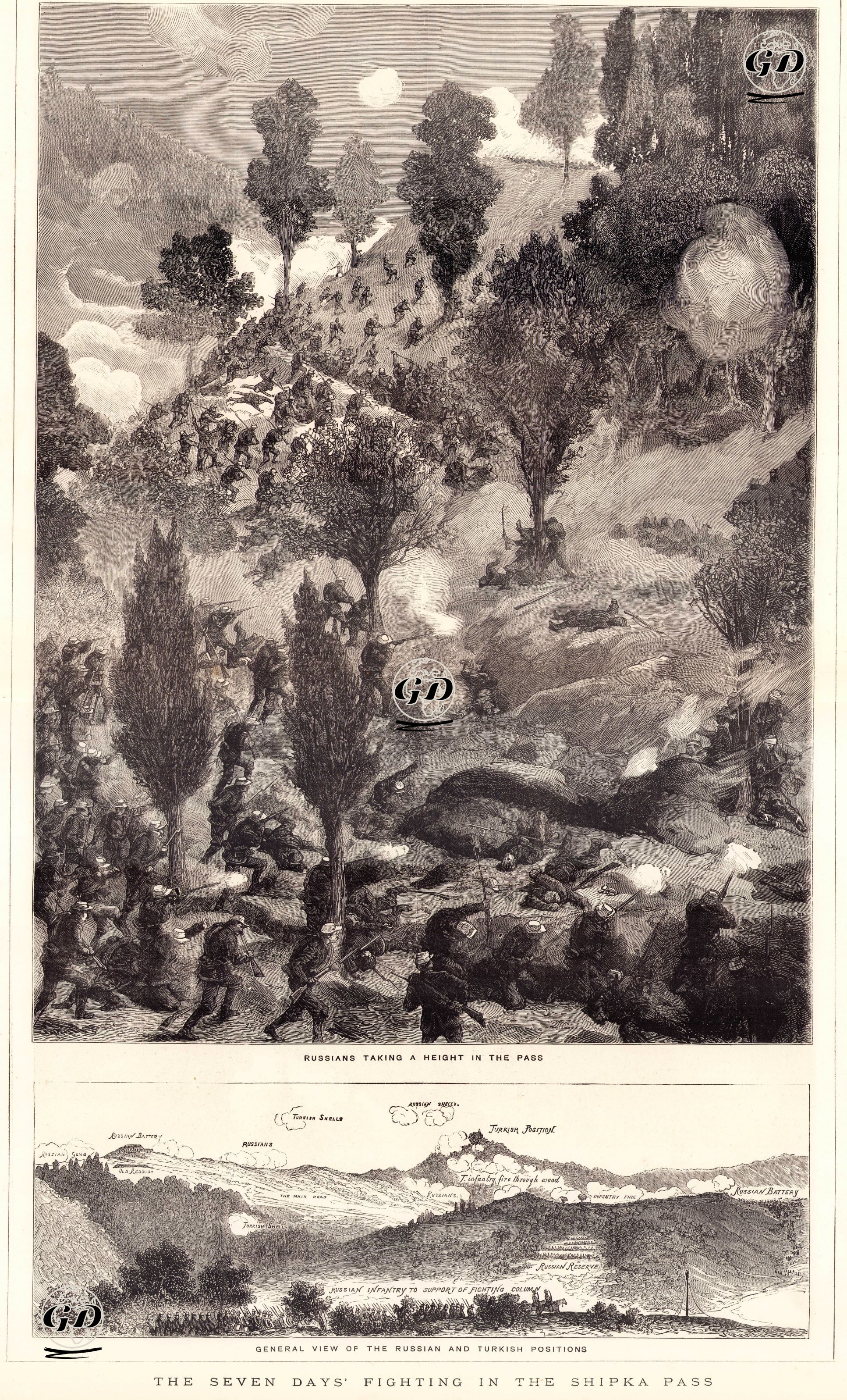 1877-1878 Osmanlı-Rus Savaşı (93 Harbi) Sırasında 7 Günlük Birinci Şıpka Savaşında Rus Kuvvetlerinin Şıpka Geçitinde Bir Tepeyi Ele Geçirmeleri -  - 1877