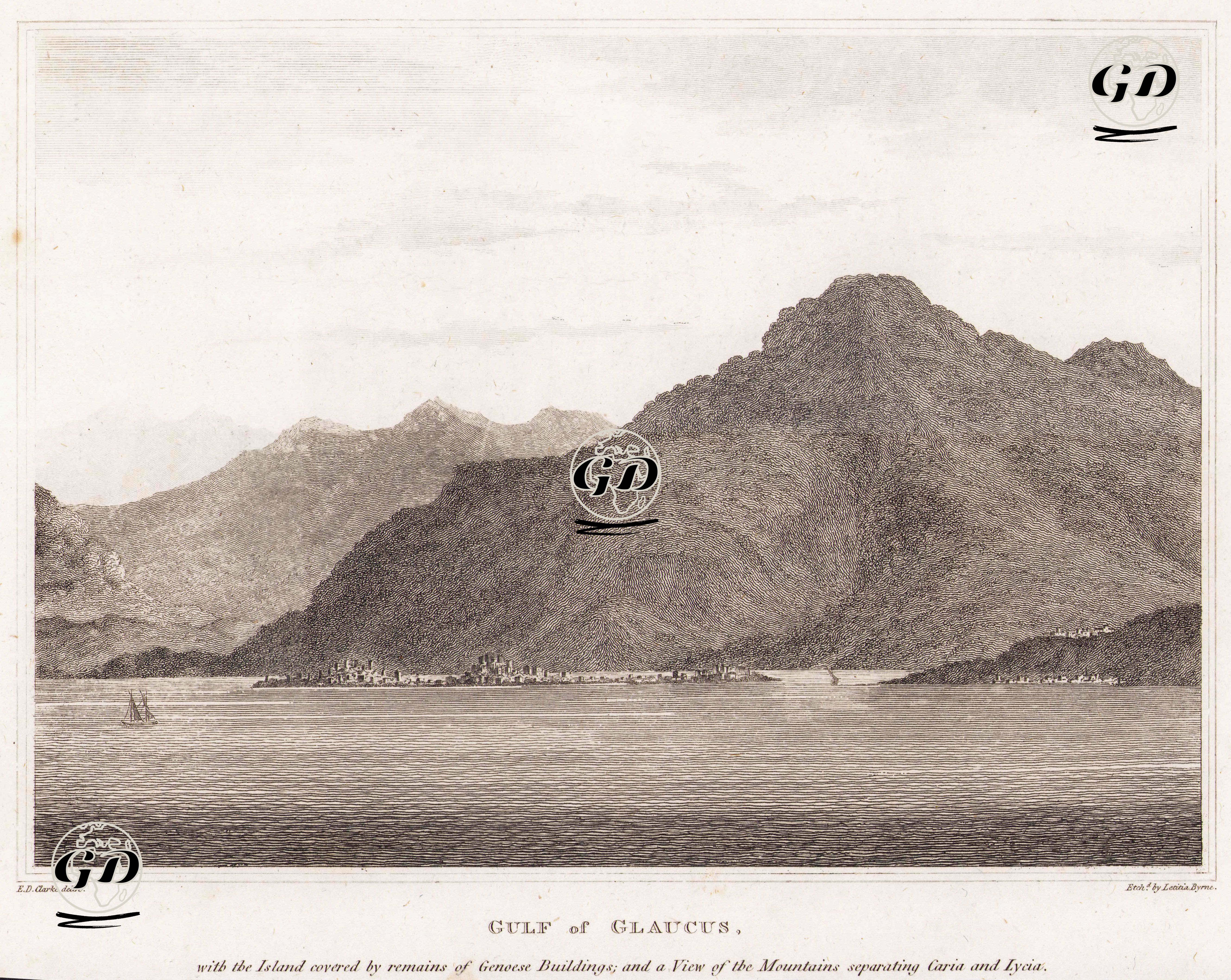 Fethiye Körfezi İle Birlikte Üzerinde Cenevizlilere Ait Binaların Kalıntıları Bulunan Şövalye Adası Ve Karya Ve Likya'yı Ayıran Babadağ - Edward Daniel Clarke (1769-1822) - 1813