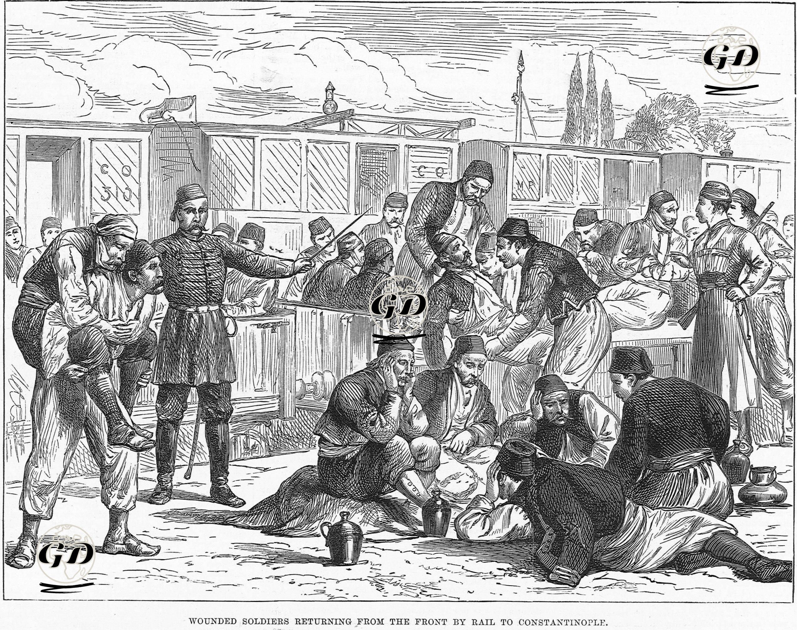 Sketches Of The War, Wounded Soldiers Returning From The Front By Rail To Constantinople -  - 1877