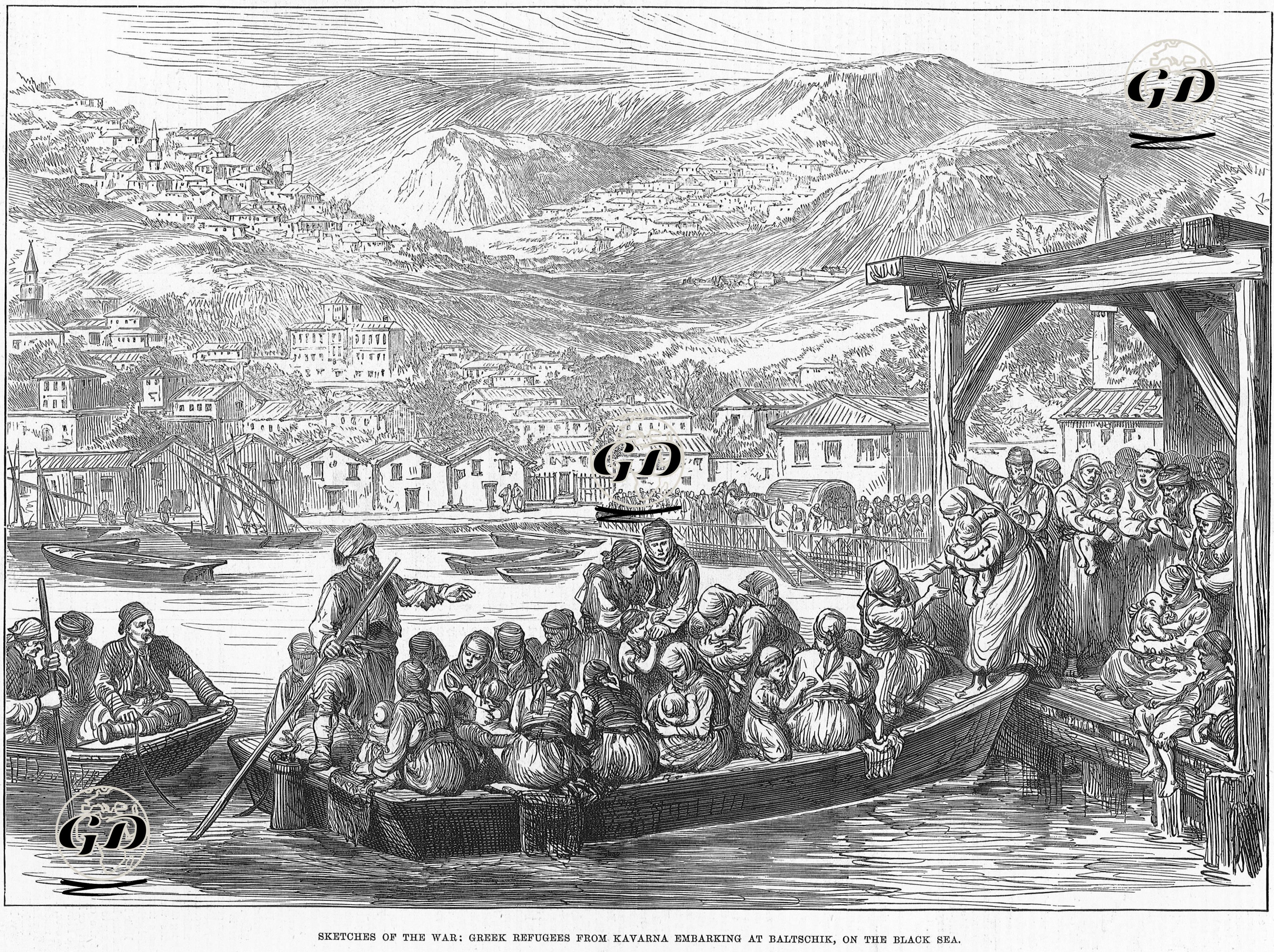 1877-1878 Osmanlı-Rus Savaşı (93 Harbi) Sırasında Kavarna'da Yaşamış Yunan Mültecilerin Balçık Limanında Kayığa Binmeleri -  - 1877