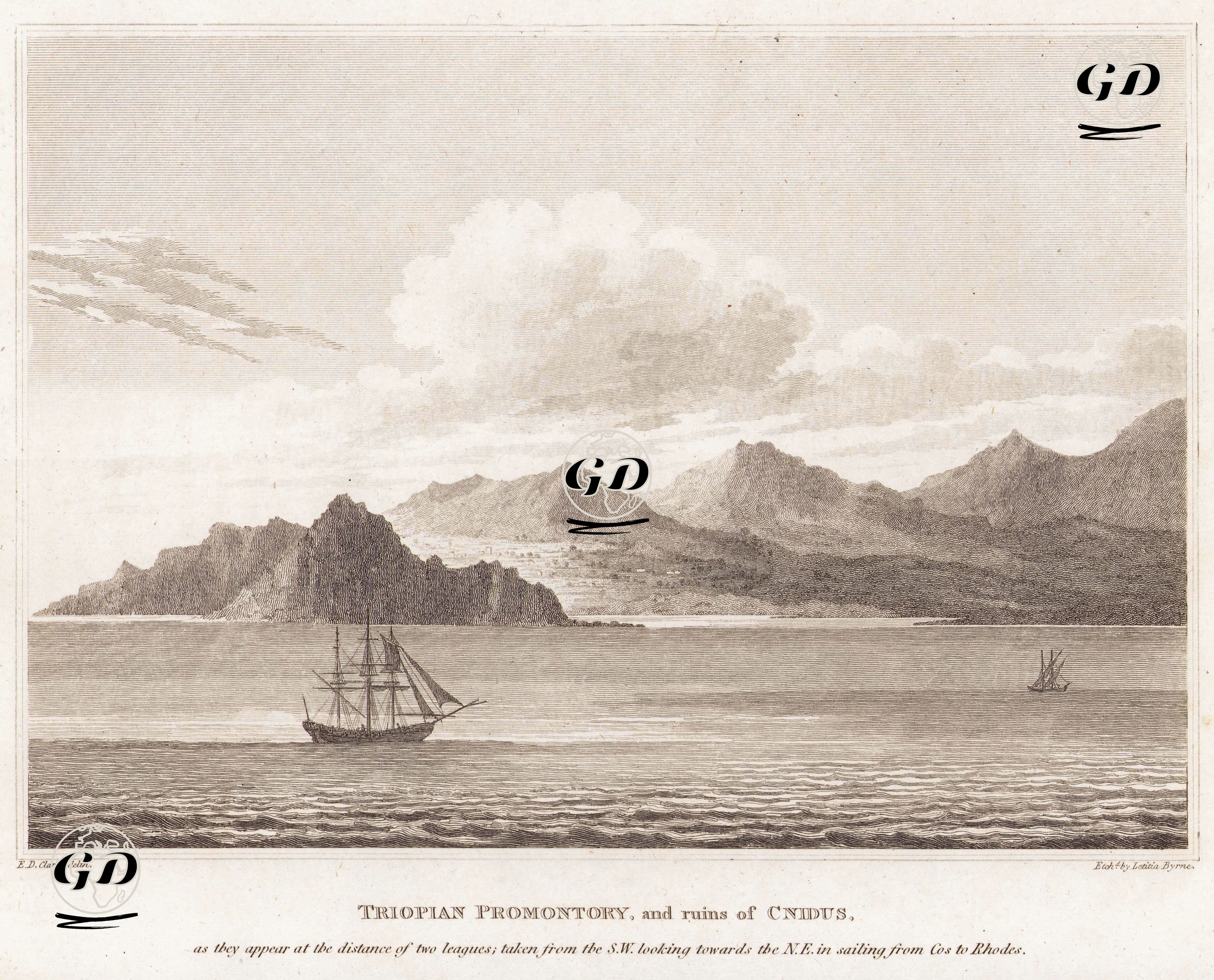 Istankoy Adasından Rodos Adasına Giderken Tekir Burnu ve Knidos Antik Şehri Harabeleri - Edward Daniel Clarke (1769-1822) - 1812