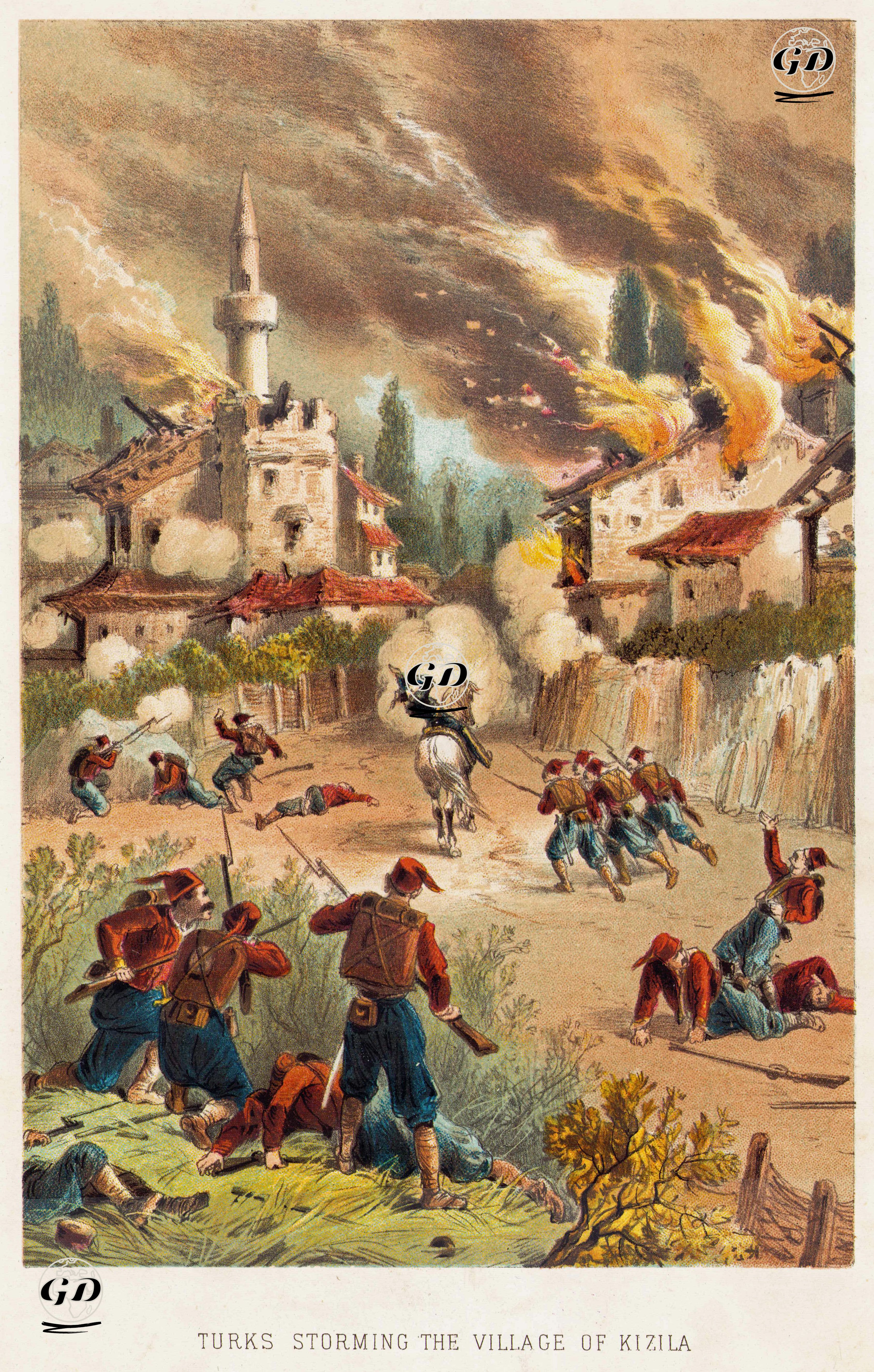 1877-1878 Osmanlı-Rus Savaşı (93 Harbi) Sırasında Ruslardan Geri Almak İçin 30 Ağustos 1877 Tarihinde Türk Piyadelerinin Kızıla Köyüne Saldırmaları -  - 1877-1890's