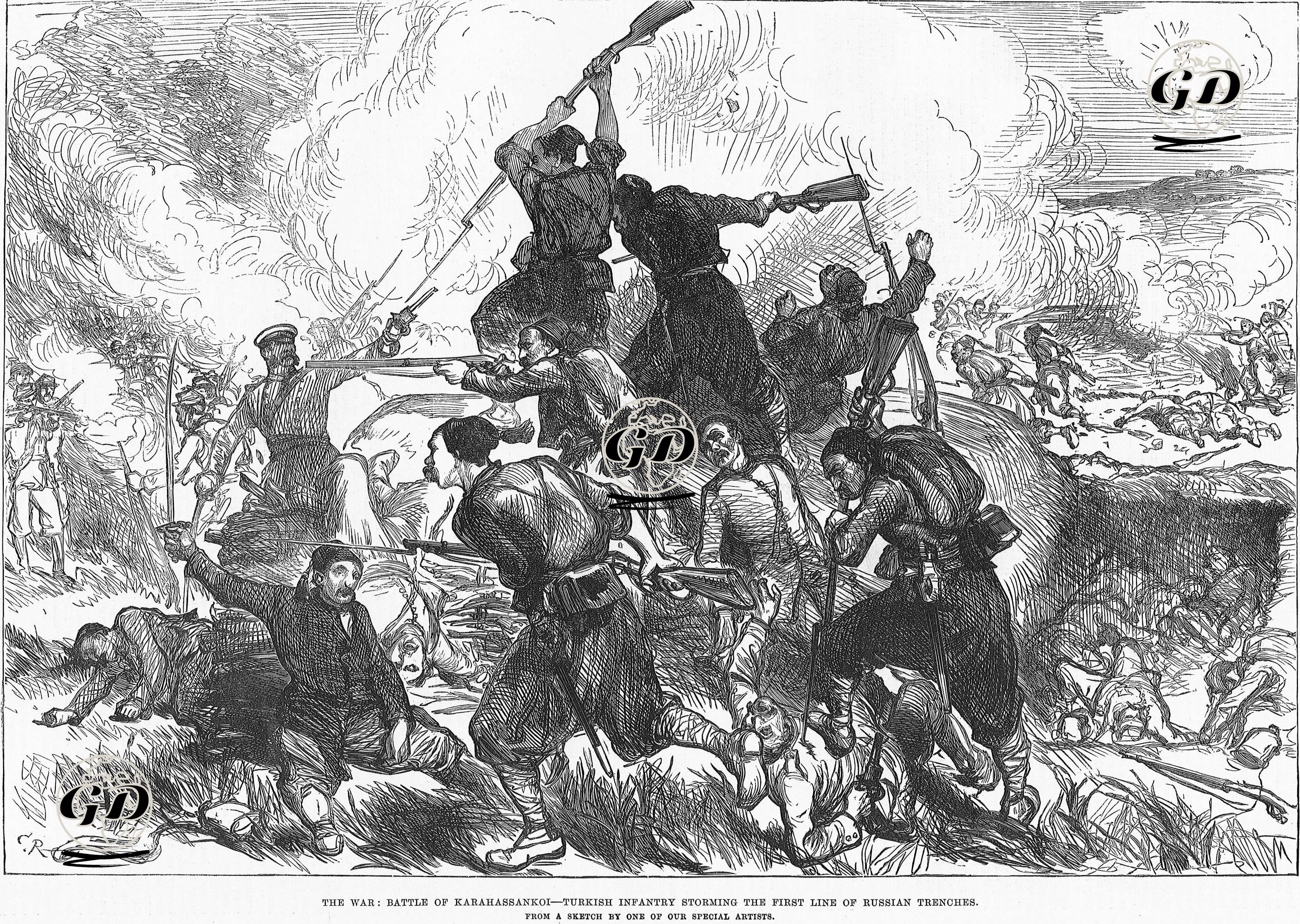 The War, Battle Of Karahassankoi, Turkish İnfantry Storming The First Line Of Russian Trenches -  - 1877