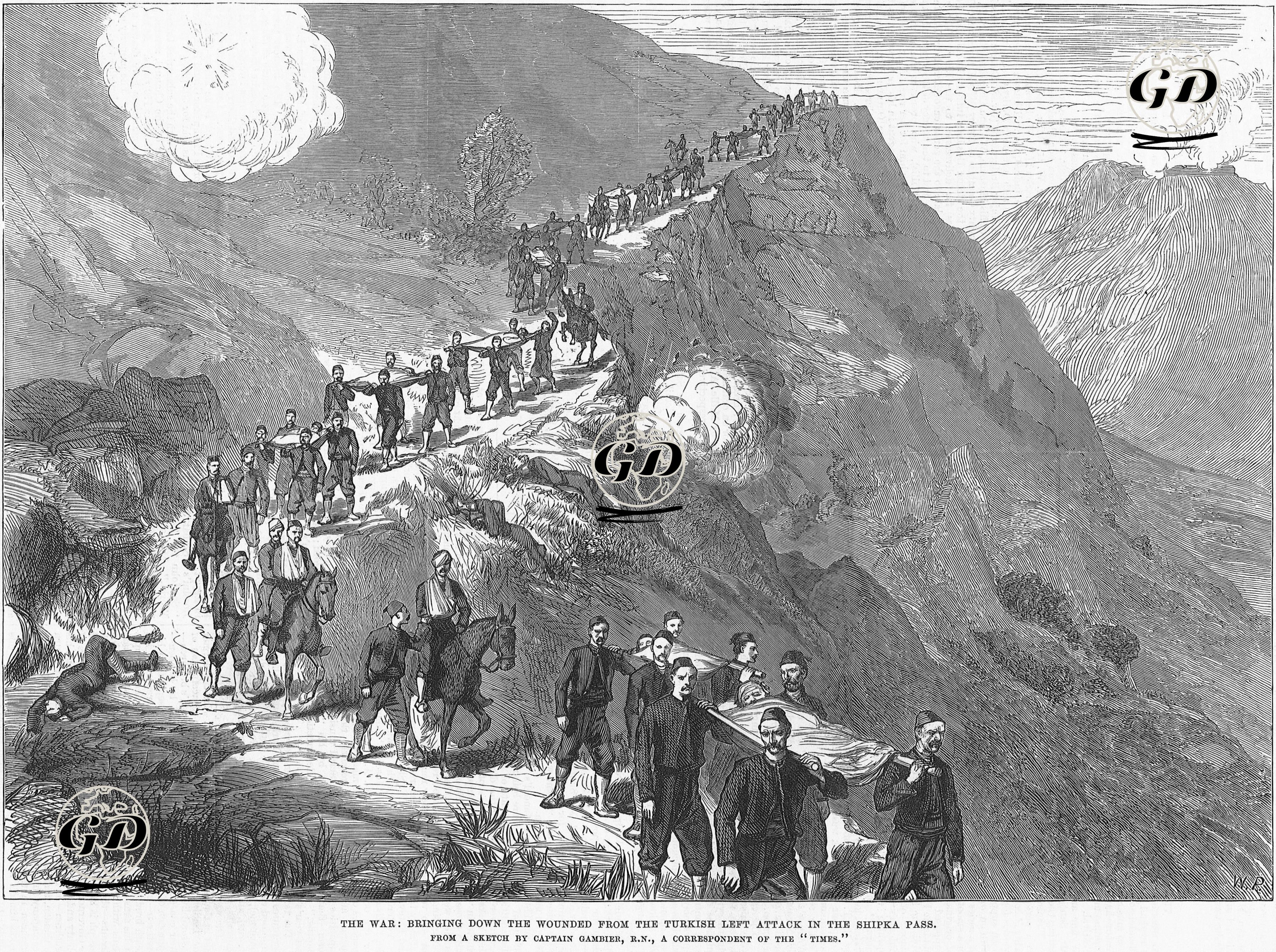 1877-1878 Osmanlı-Rus Savaşı (93 Harbi) Sırasında  Şıpka Geçitini Ruslardan Geri Almak İçin Yapılan Saldırılarda Yaralan Türk Askerlerinin Dağdan İndilmesi -  - 1877