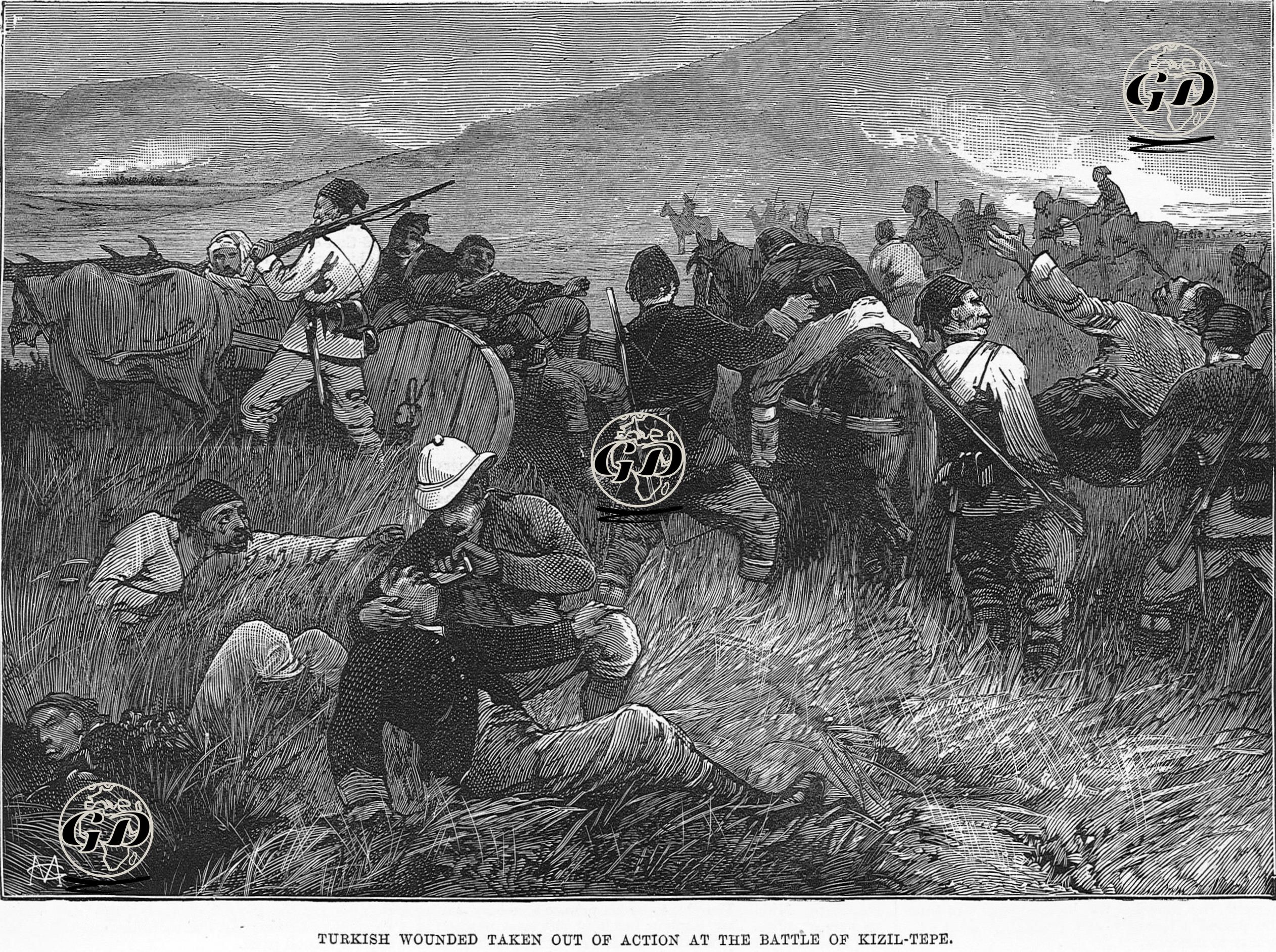 1877-1878 Osmanlı-Rus Savaşı (93 Harbi) Sırasında Kızıltepe Savaşında Yaralan Türk Askerlerinin Savaş Meydanından Götürülmesi -  - 1877