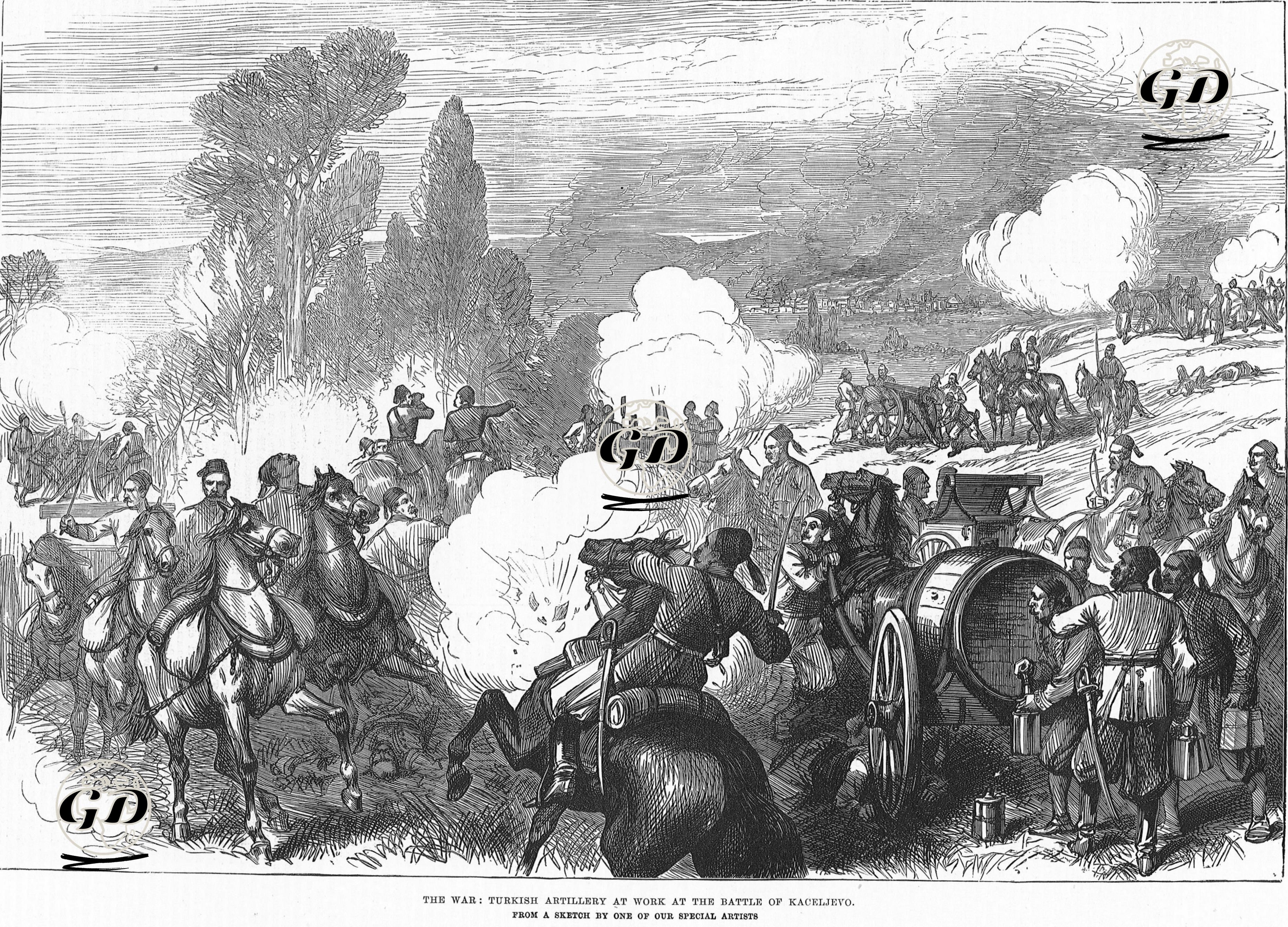 1877-1878 Osmanlı-Rus Savaşı (93 Harbi) Sırasında Katselovo Savaşında Ateş Eden Türk Topçuları  -  - 1877