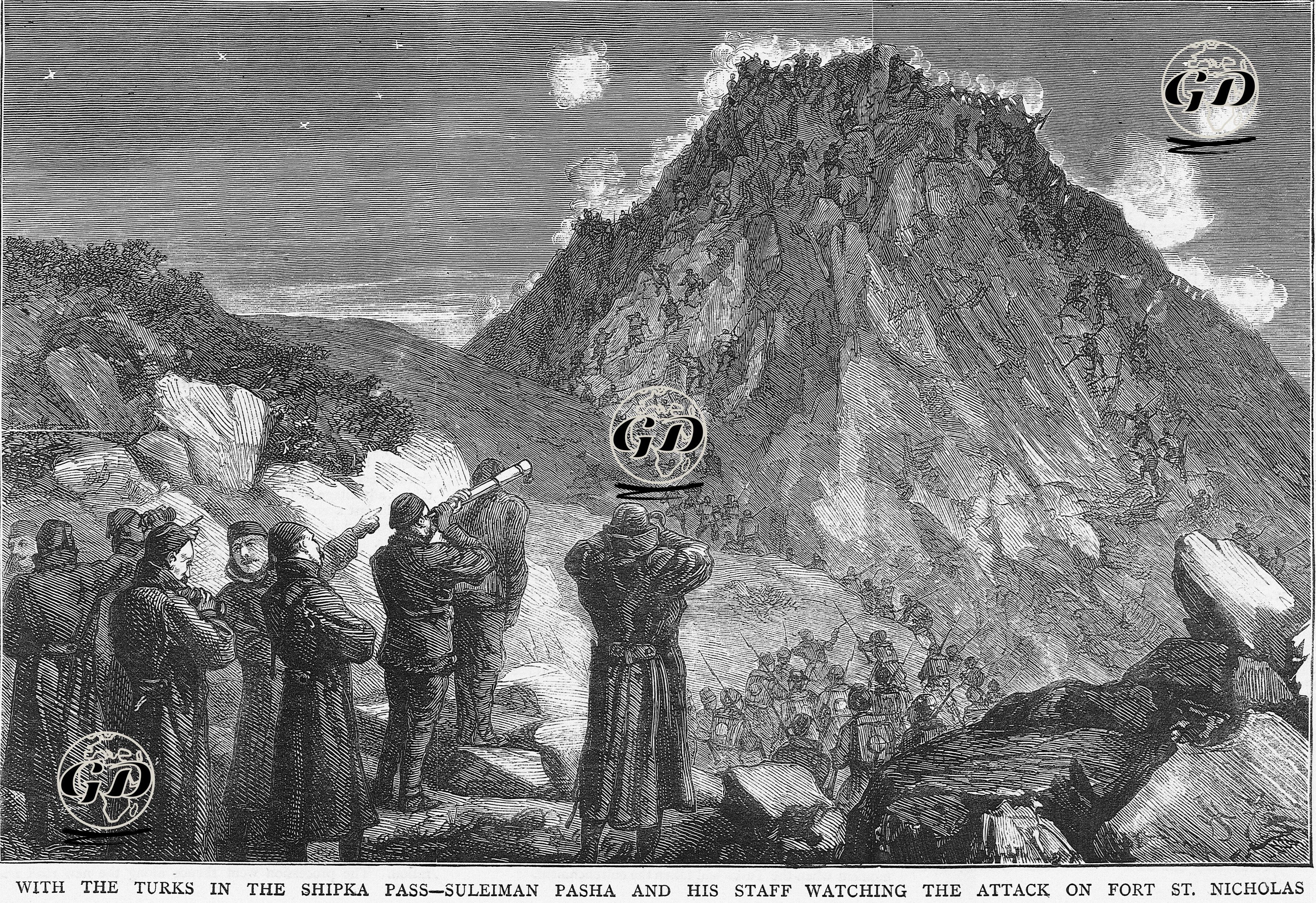 1877-1878 Osmanlı-Rus Savaşı (93 Harbi) Sırasında Şıpka Geçiti Savaşlarında Süleyman Paşa Ve Yardımcılarının Türk Ordusunun St.Nicholas Tepesine Saldırışını İzlemeleri -  - 1877