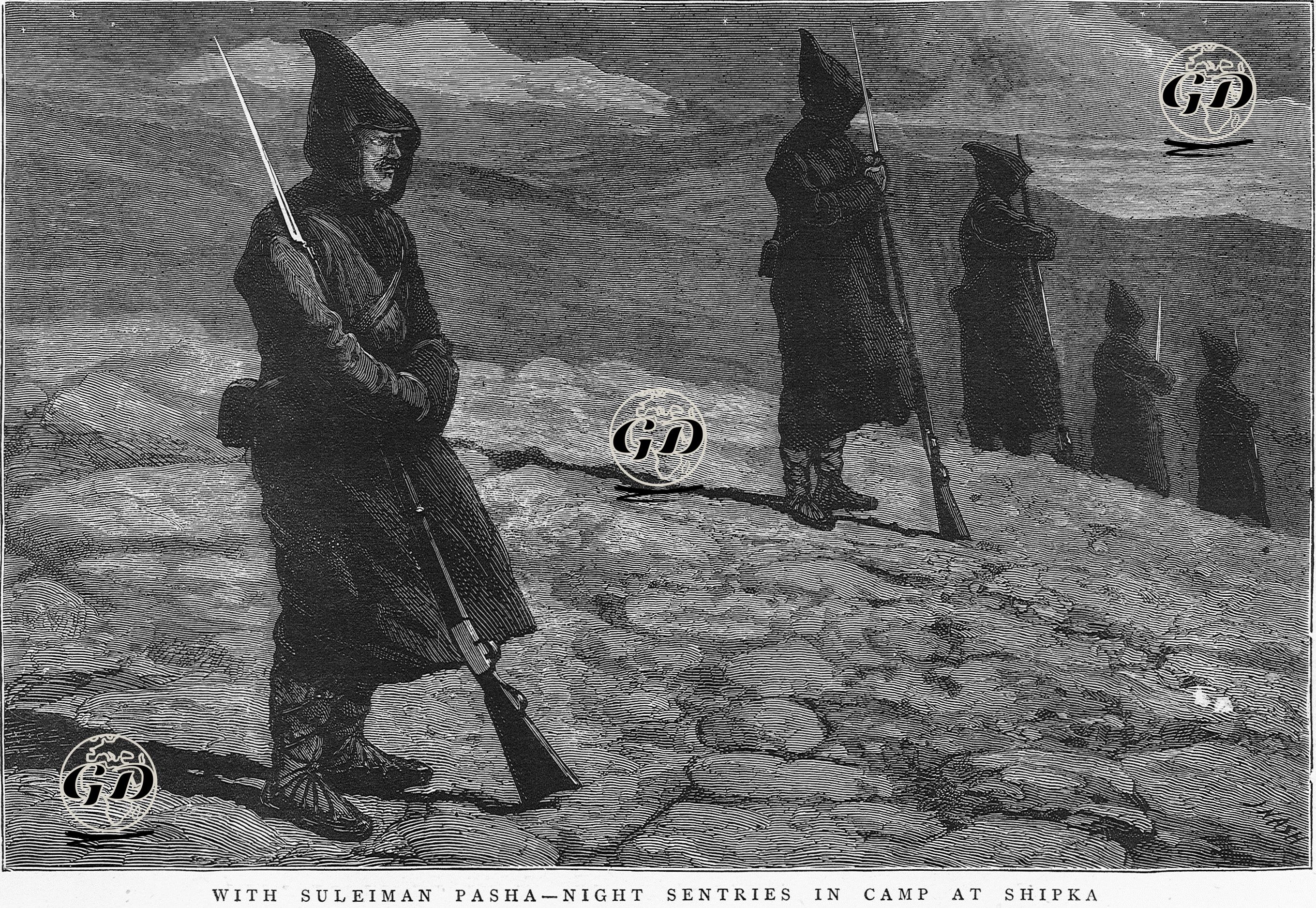 1877-1878 Osmanlı-Rus Savaşı (93 Harbi) Sırasında Şıpka'da Süleyman Paşanın Kampında Gece Nöbeti Tutan Türk Askerleri -  - 1877