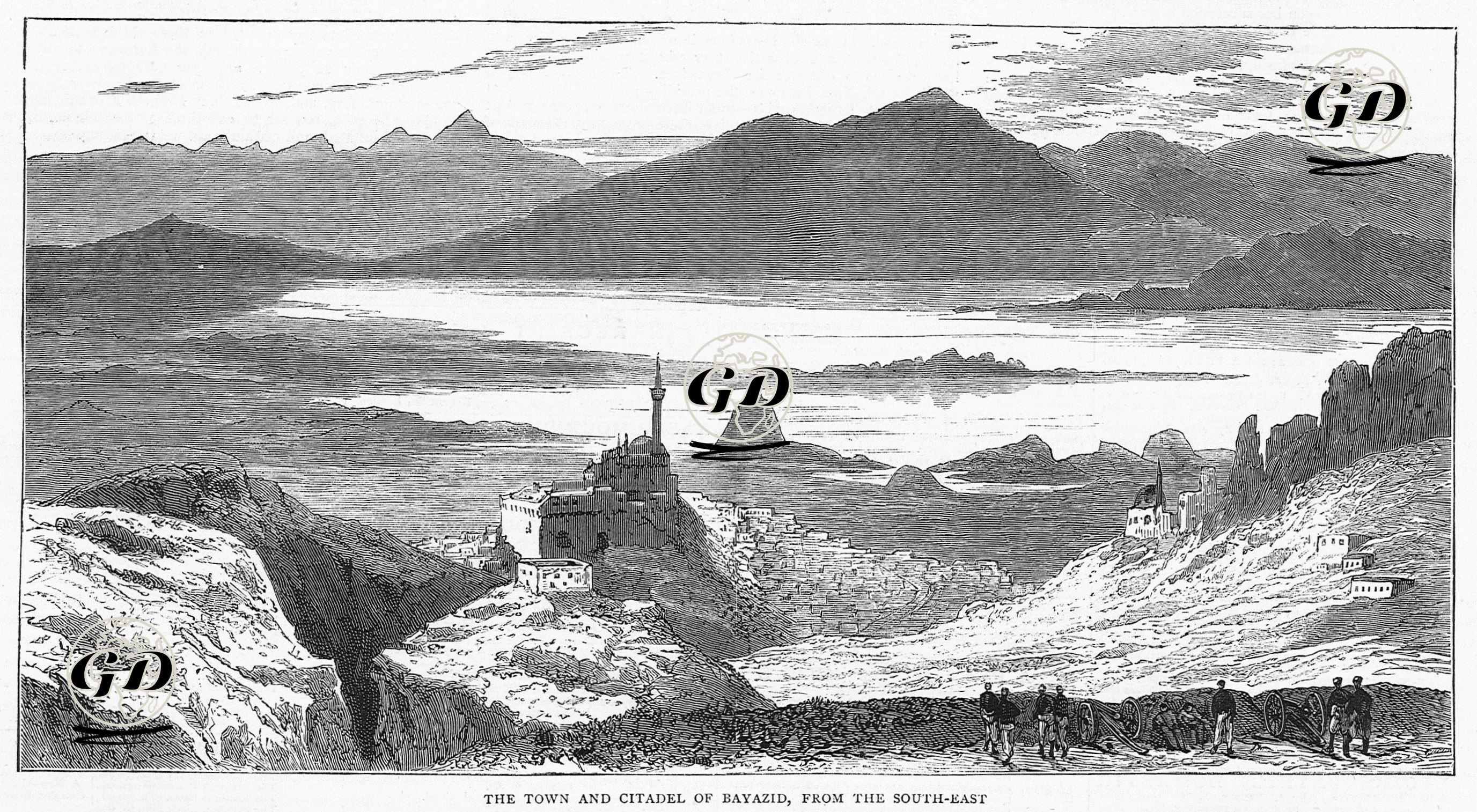 1877-1878 Osmanlı-Rus Savaşı (93 Harbi) Sırasında Doğubayazıt Kalesi ve  Doğubayazıt İlçesinin Güneydoğudan Görünüşü -  - 1877