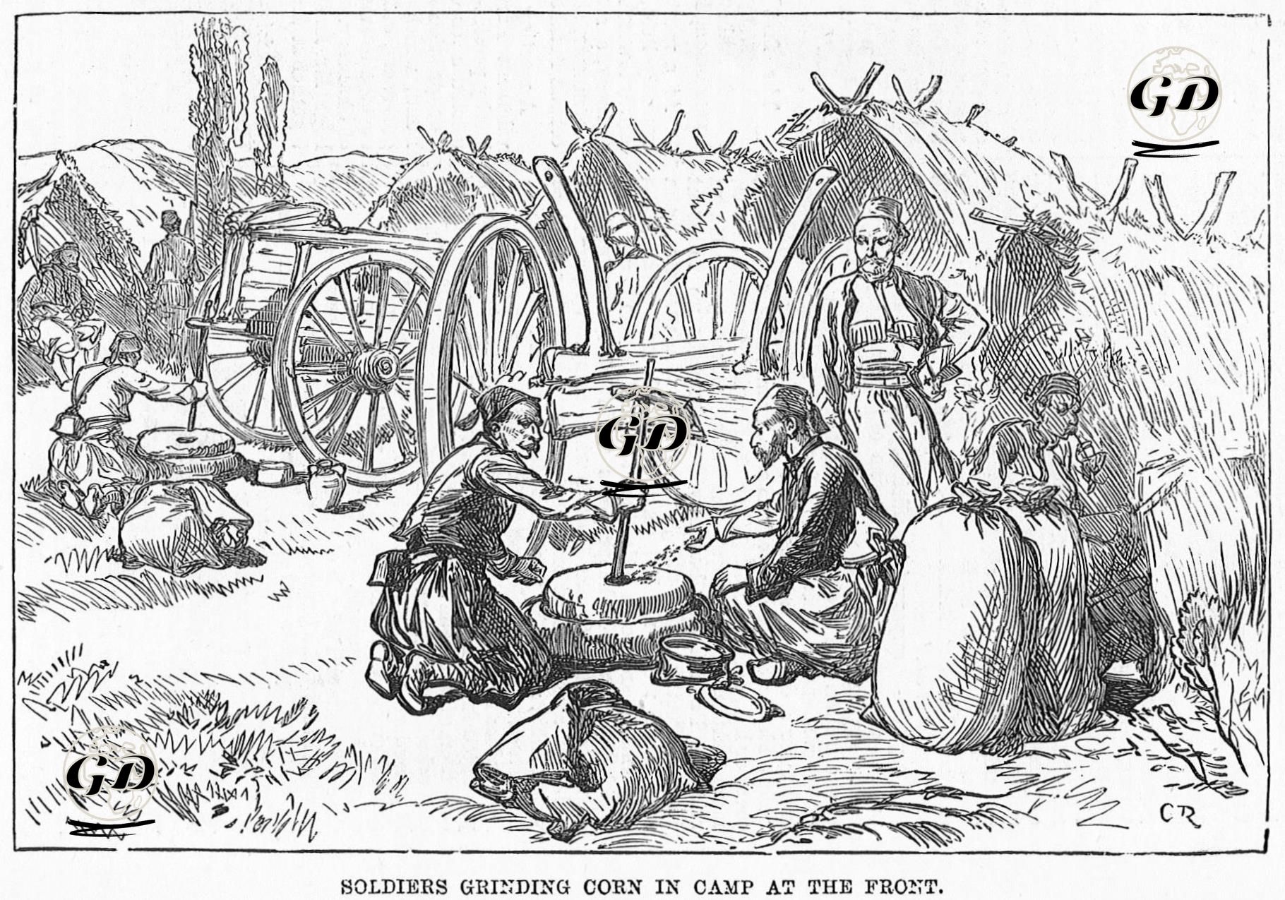 The War-Sketches From Turkish Army- Soldiers Grinding Corn İn Camp At The Front -  - 1877