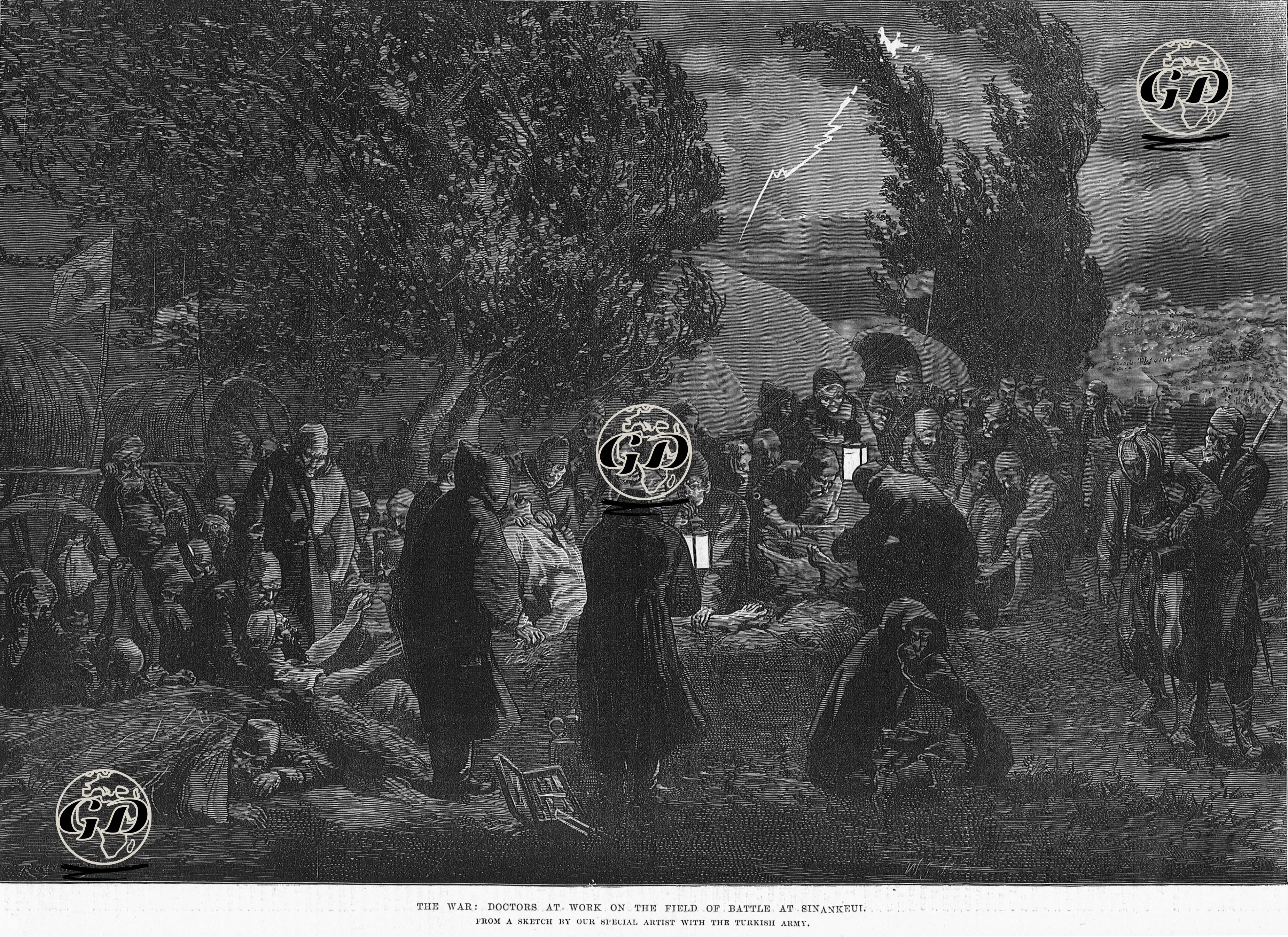 1877-1878 Osmanlı-Rus Savaşı (93 Harbi) Sırasında Sinanköy Savaş Alanında Doktorların Yaralanmış Türk Askerlerini Tedavi Etmeleri -  - 1877