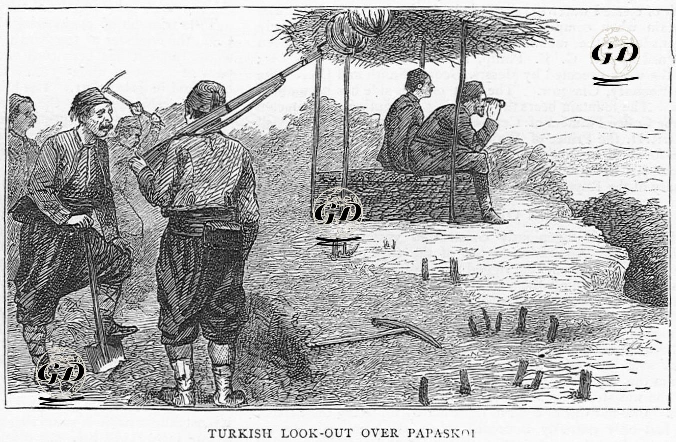 1877-1878 Osmanlı-Rus Savaşı (93 Harbi) Sırasında Papaskoi'yi (PapazKöy) Tepeden Gözetleyen Türk Askerleri -  - 1877