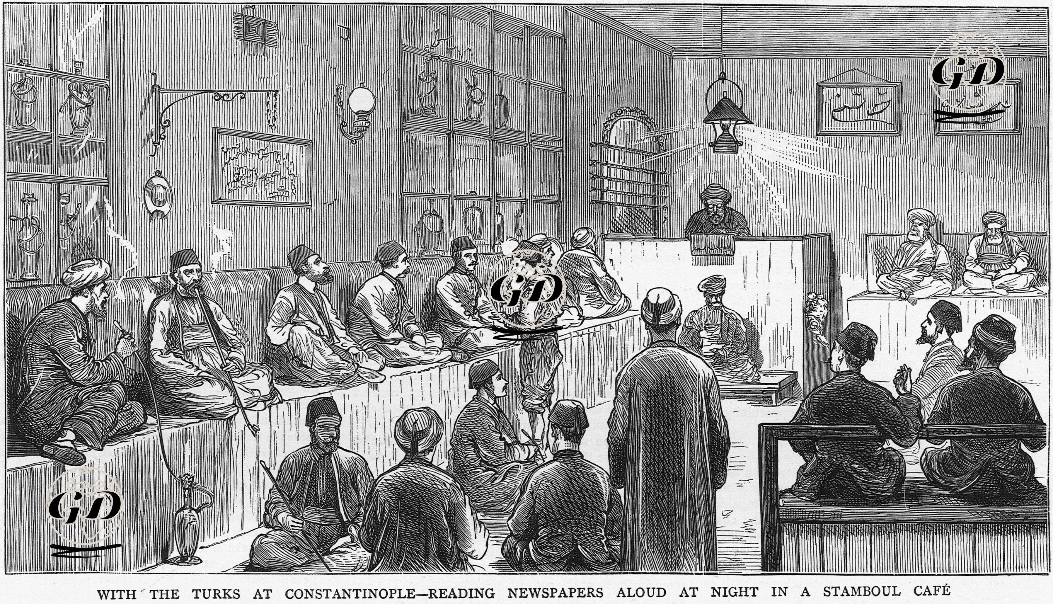 İstanbul'da Bir Kahvehanede Yüksek Sesle Herkese Gazete Okunması -  - 1877