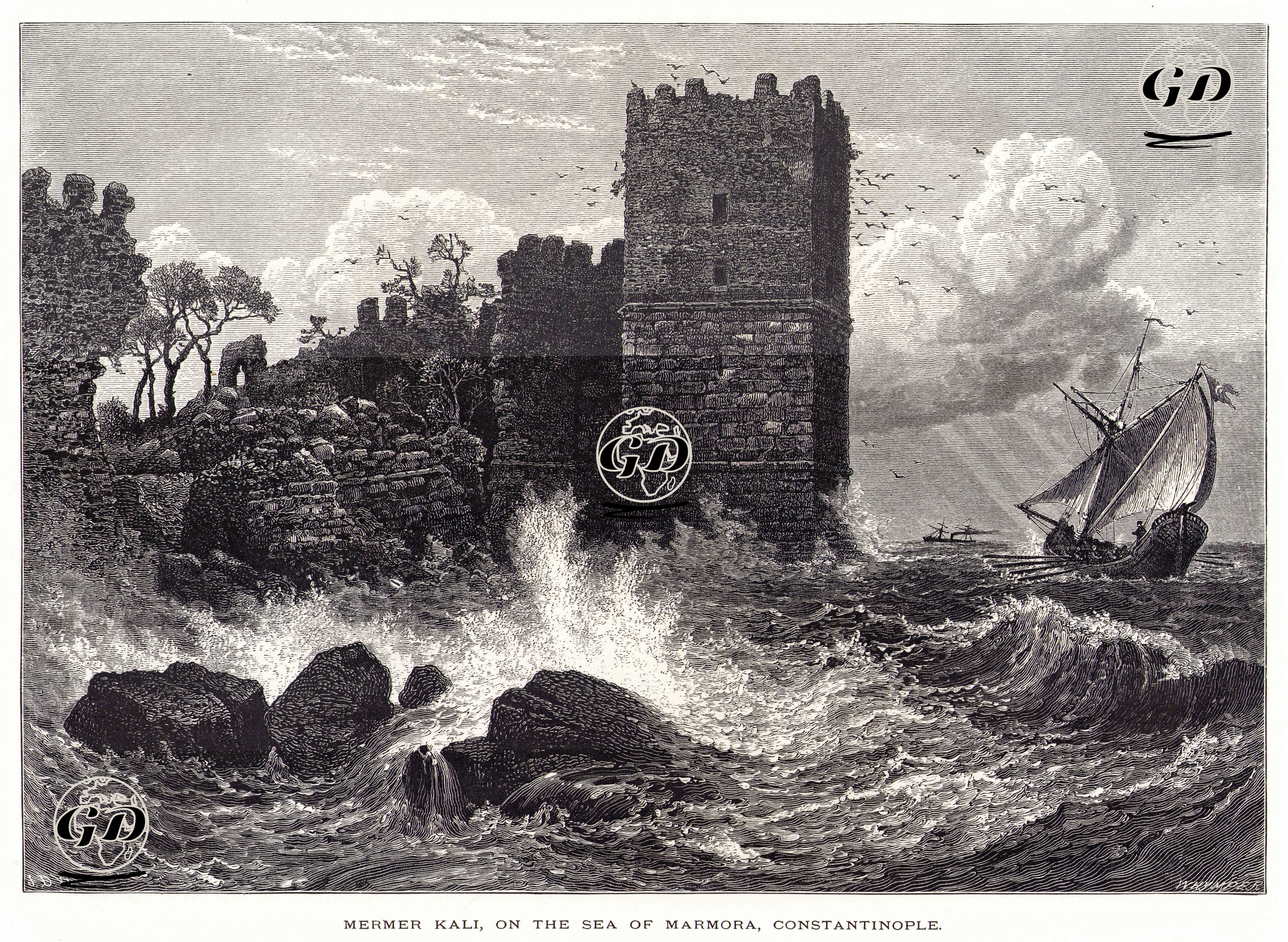 İstanbul'da Marmara Denizinin Sahilinde Mermer Kule (Marmara Kulesi)  -  - 1875