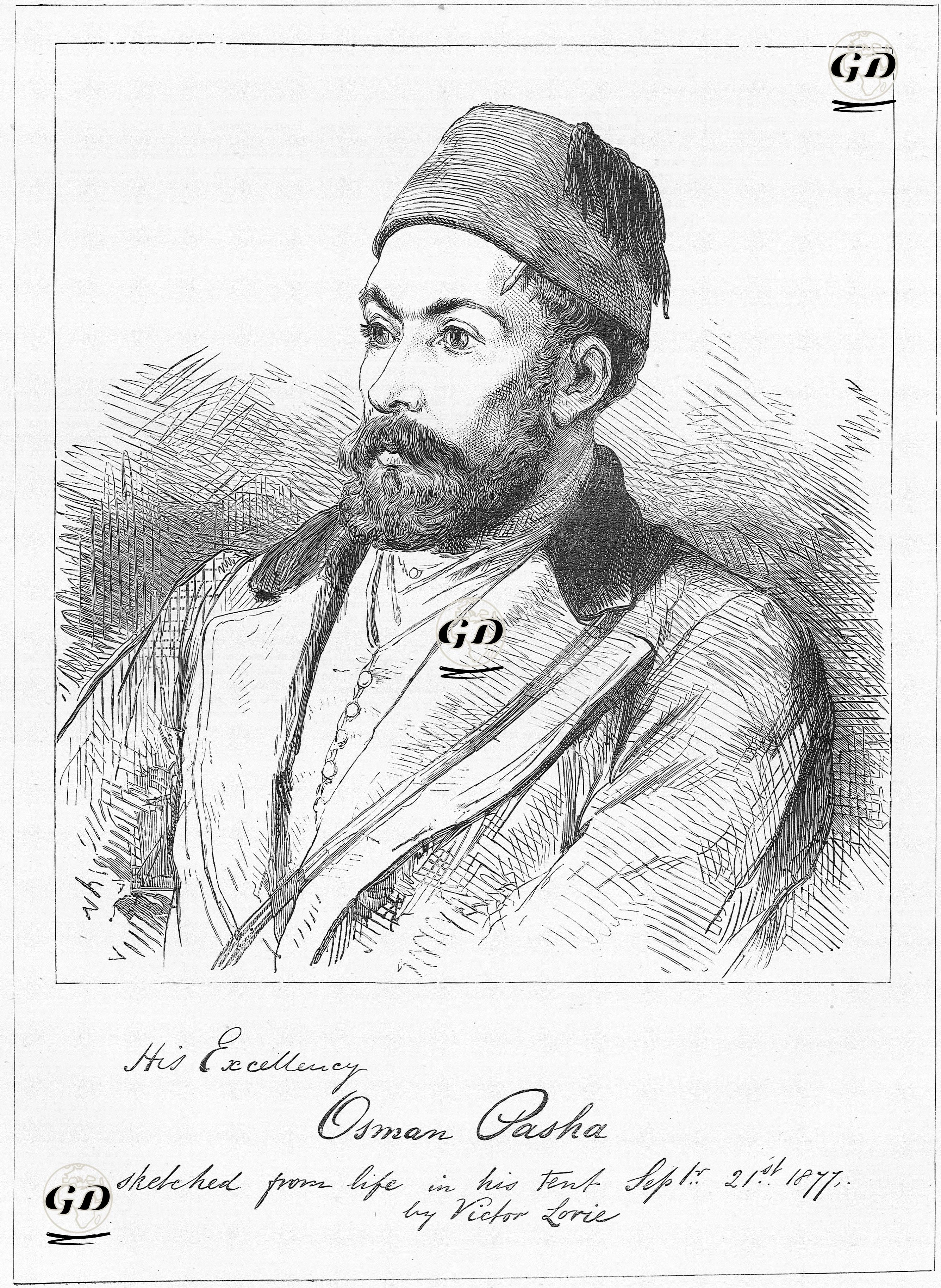 His Excellency Osman Pasha, Sketched From Life In His Tent Sept. 21 1877  - Victor Lorie (1835-1913) - 1877