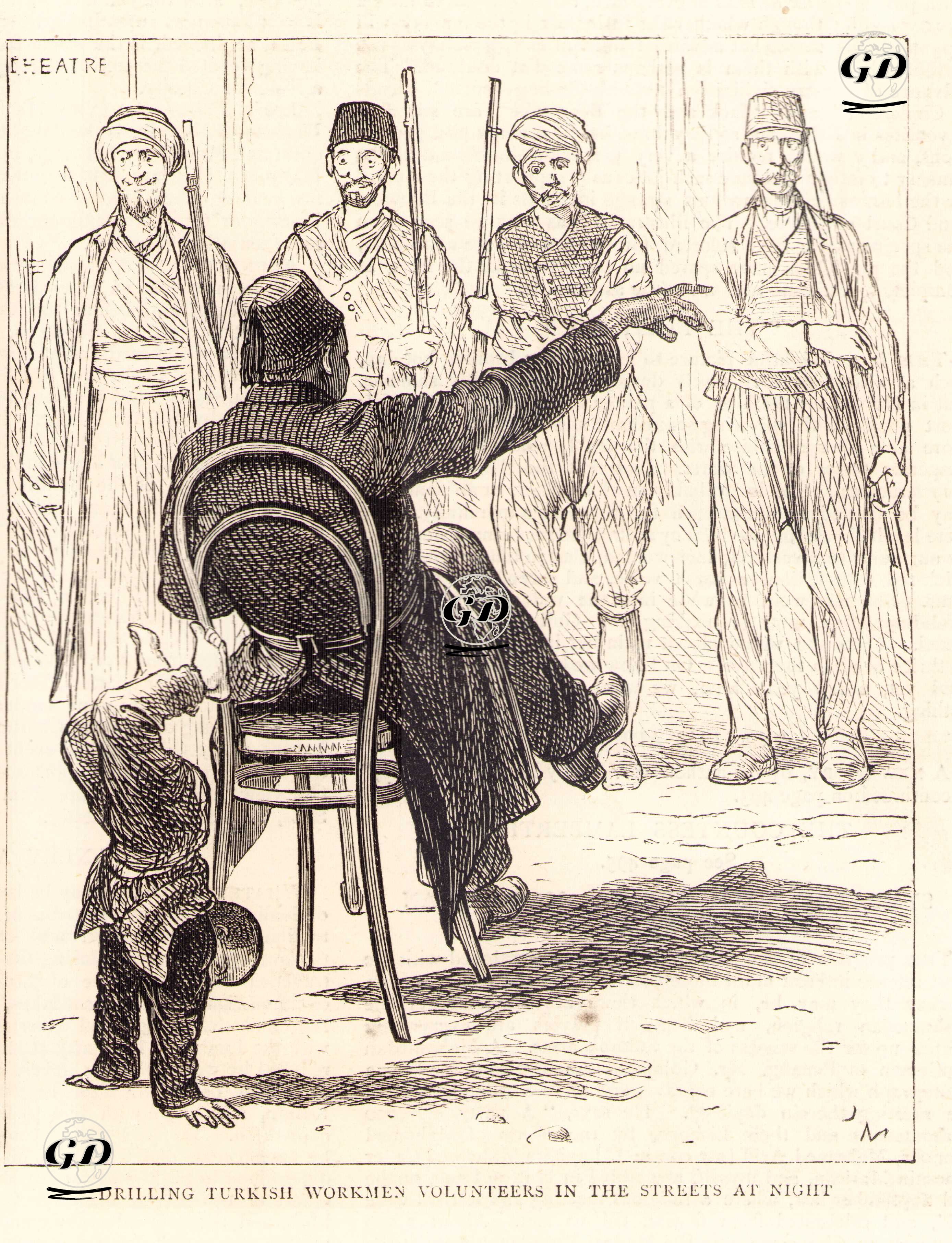 1877-1878 Osmanlı-Rus Savaşı (93 Harbi) Sırasında Gündüz Çalışan Sivillerin Savaşa Hazır Olmak İçin Gönüllü Olarak  İstanbul Caddelerinde Gece Talimi Yapmaları -  - 1877