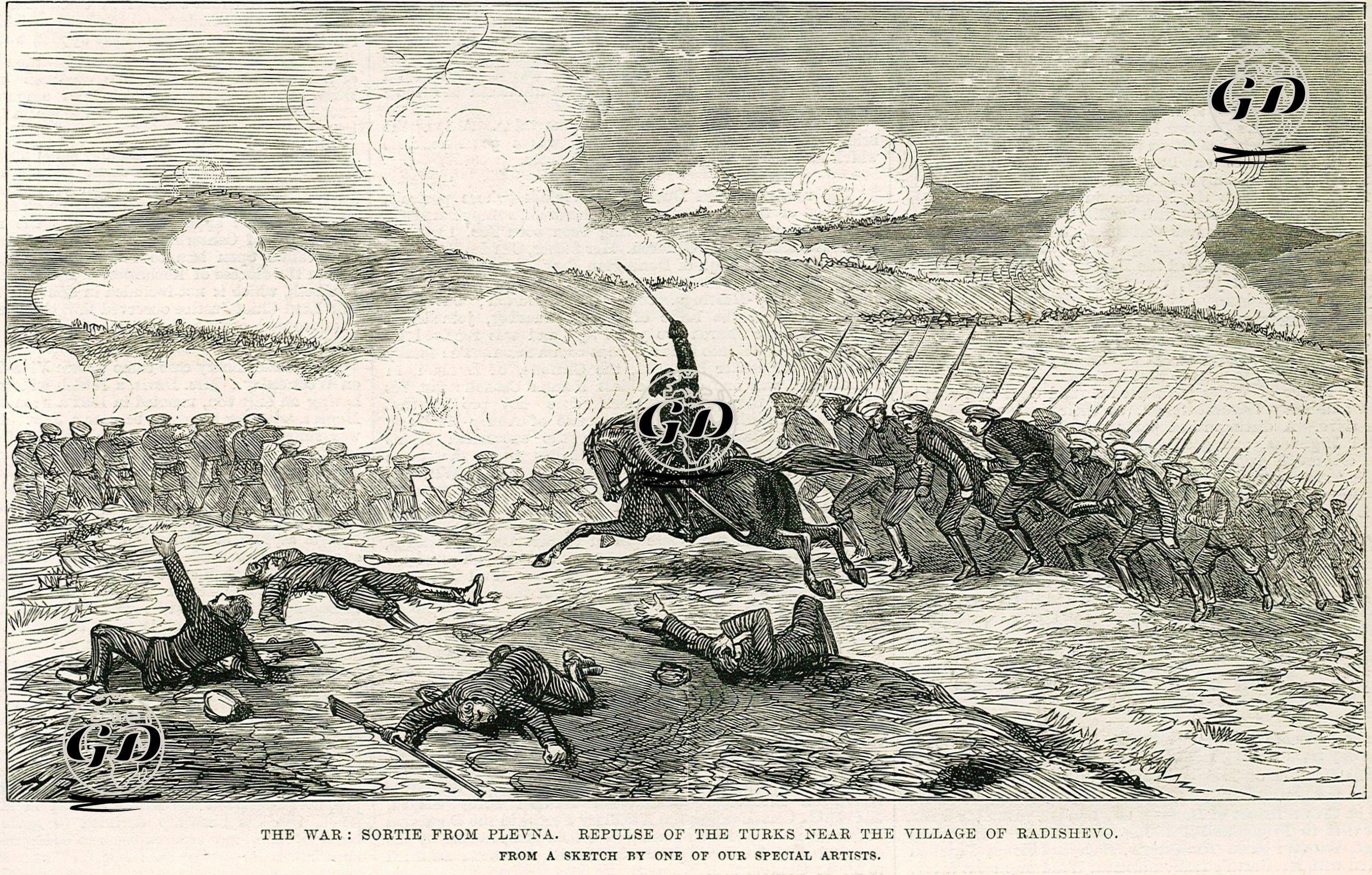 1877-1878 Osmanlı-Rus Savaşı (93 Harbi) Sırasında Pevne'den Çıkmak İsteyen Türk Ordusunun Radishevo Köyüne Yakınlarına Doğru Geri İtilmesi  -  - 1877