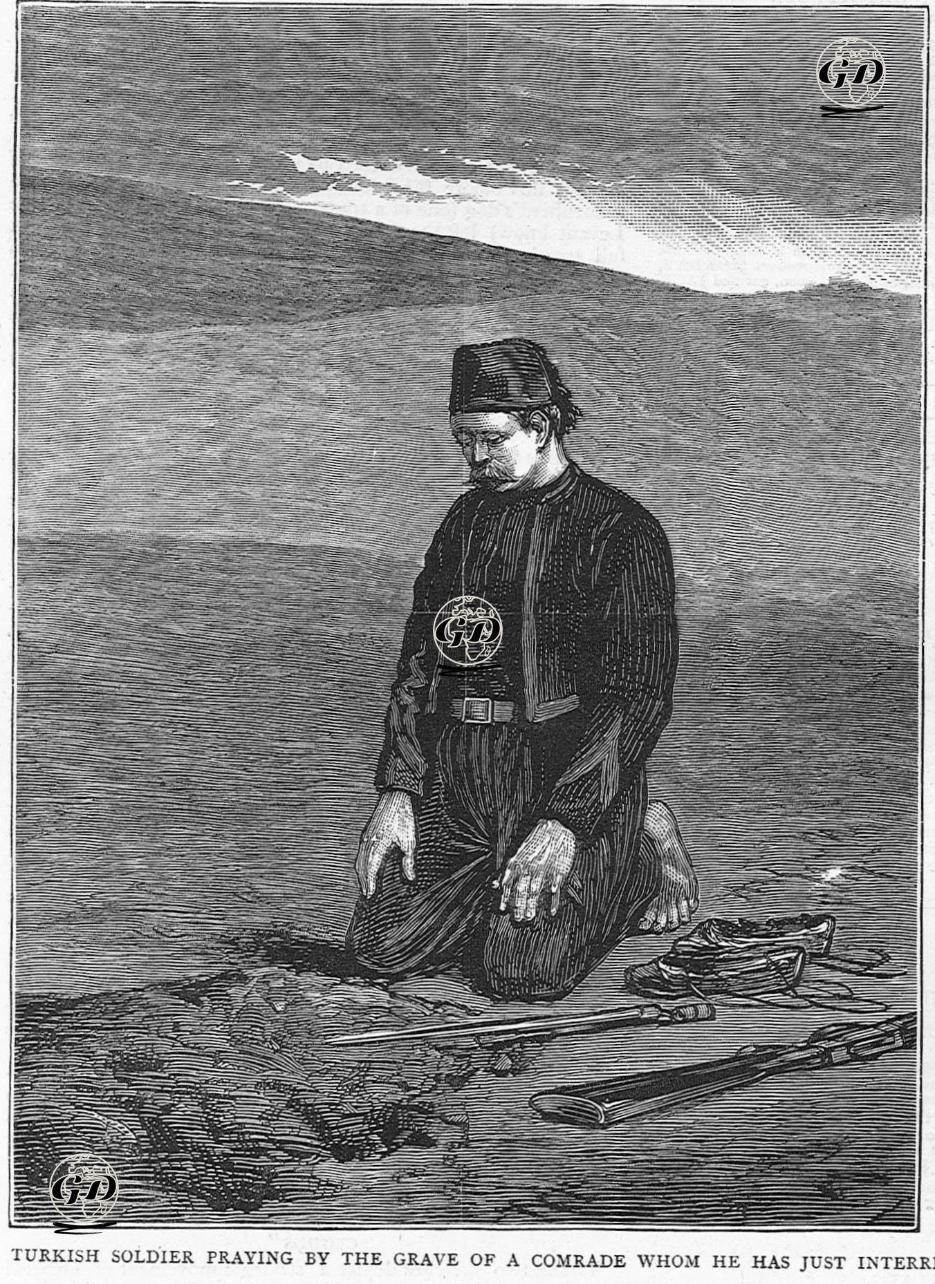 Turkish Soldier Praying By The Grave Of A Comrade Whom He Has Just interred -  - 1877