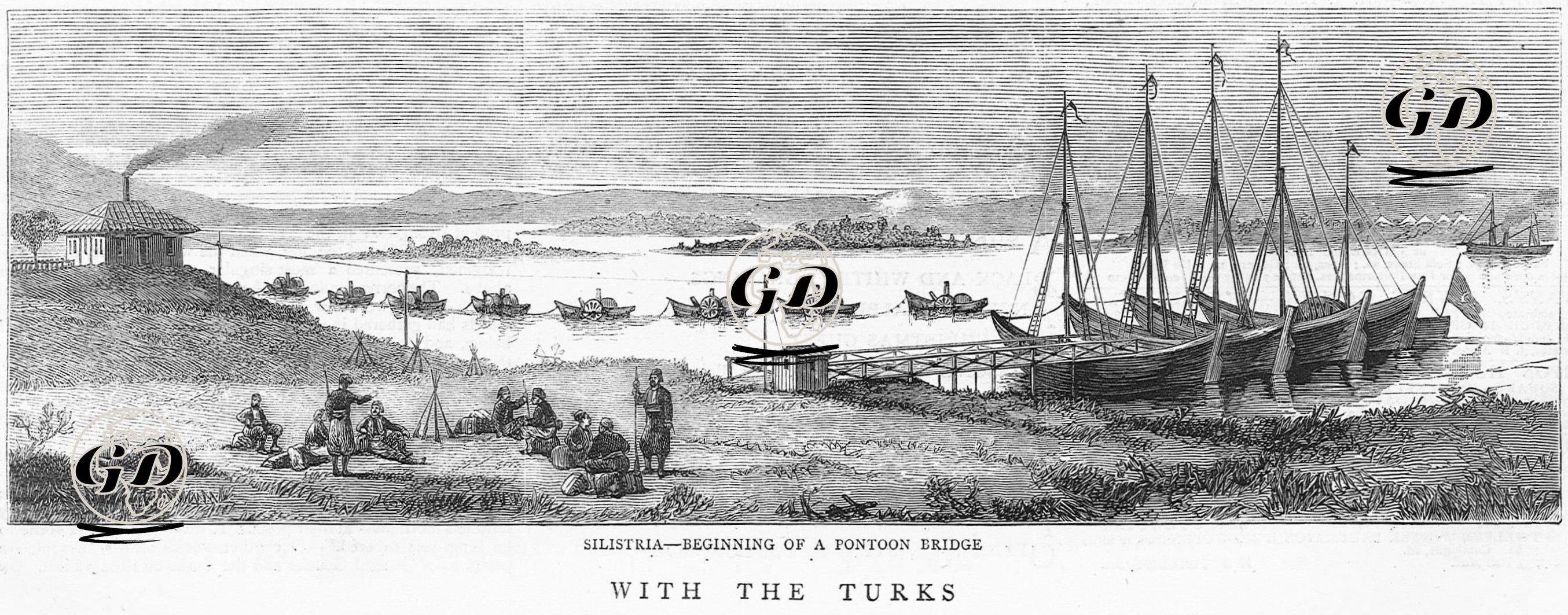 With The Turks-Silistria-Beginning Of A Pontoon Bridge -  - 1877