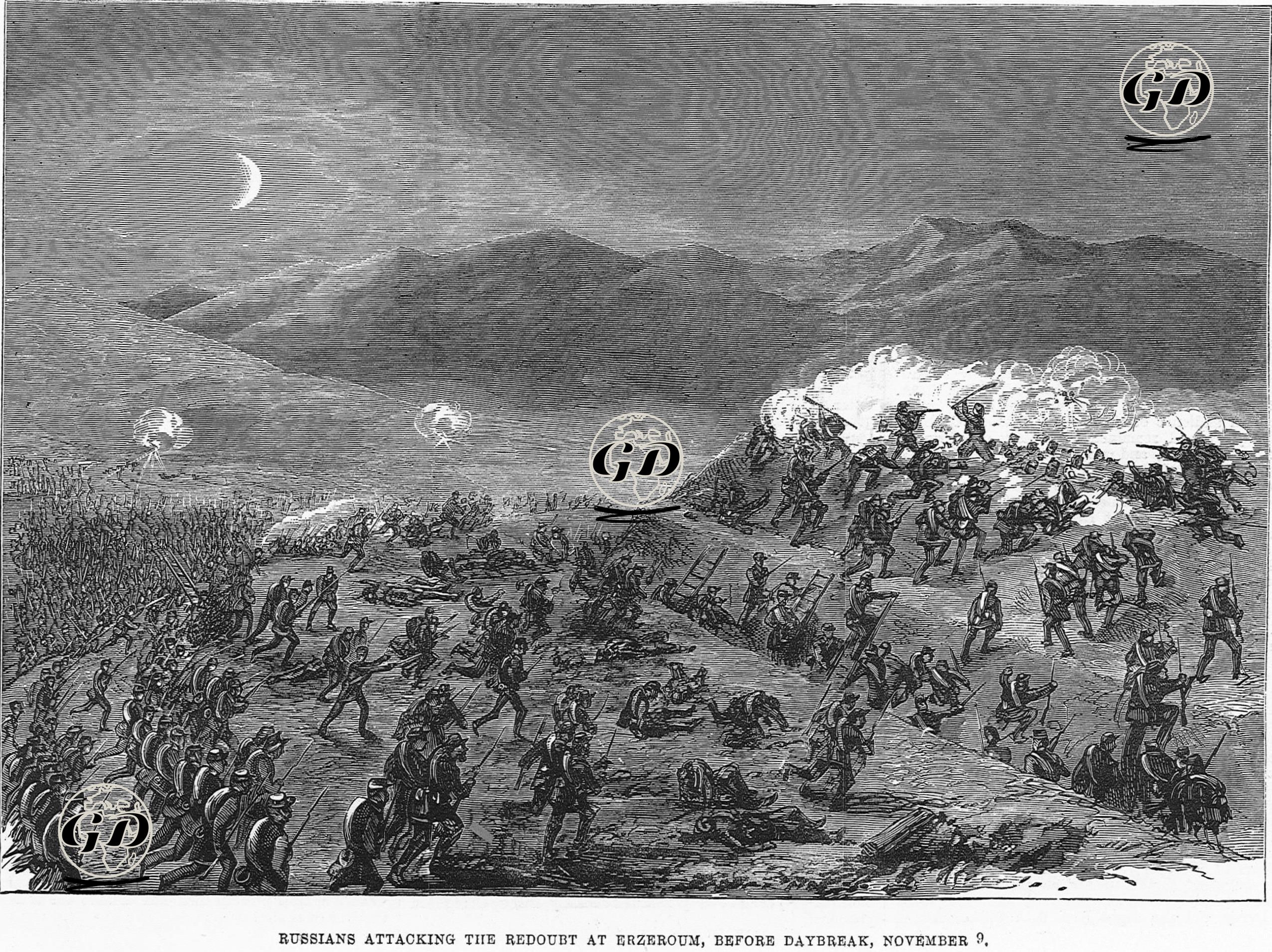 1877-1878 Osmanlı-Rus Savaşı (93 Harbi) Sırasında 09 Kasım 1877 Tarihinde Şafaktan Önce Rus Kuvvetlerinin Erzurum'da Türk Tabyalarına Saldırması -  - 1877